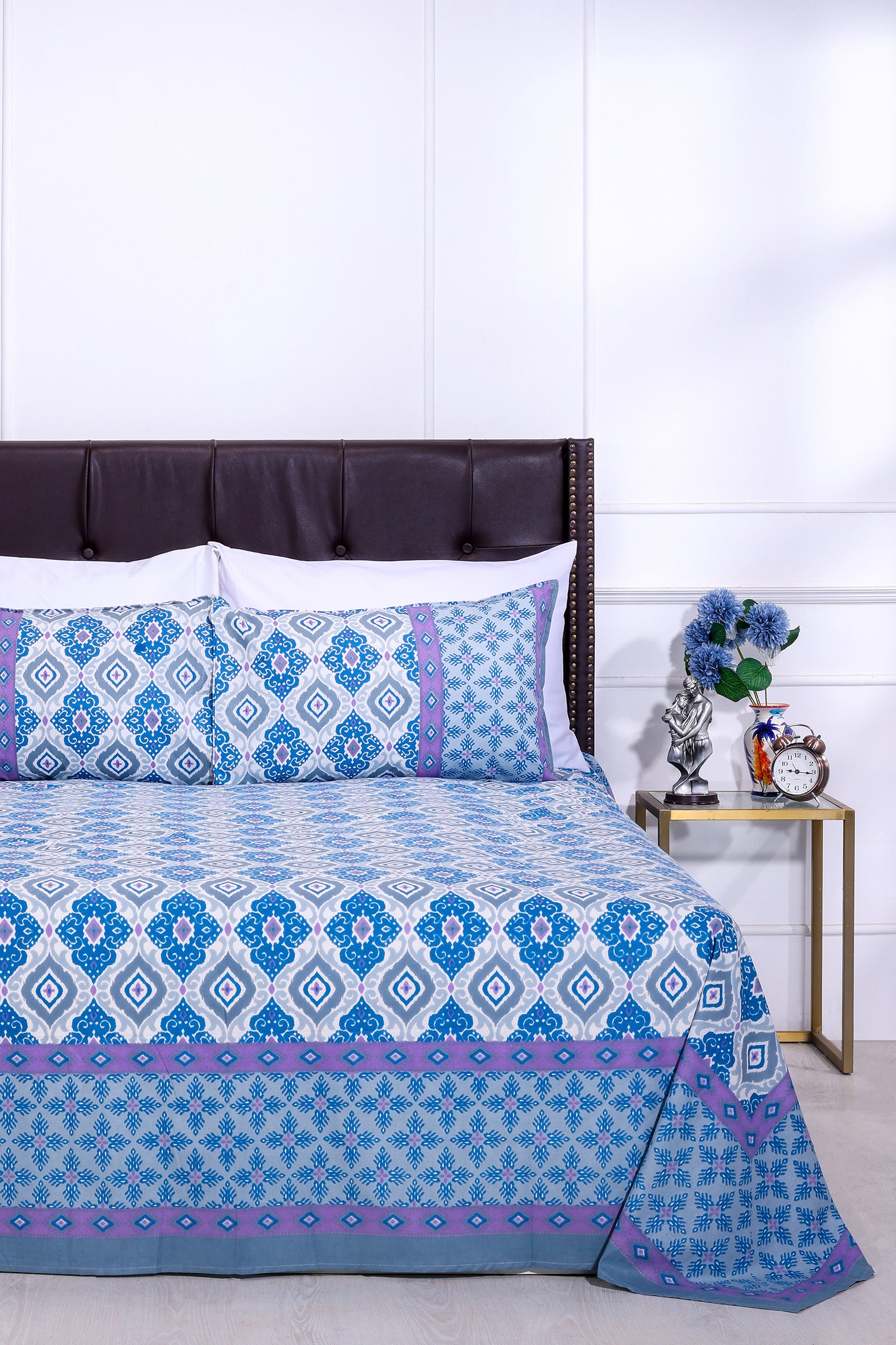 Ikkat Tobby Blue Cotton Bedsheet