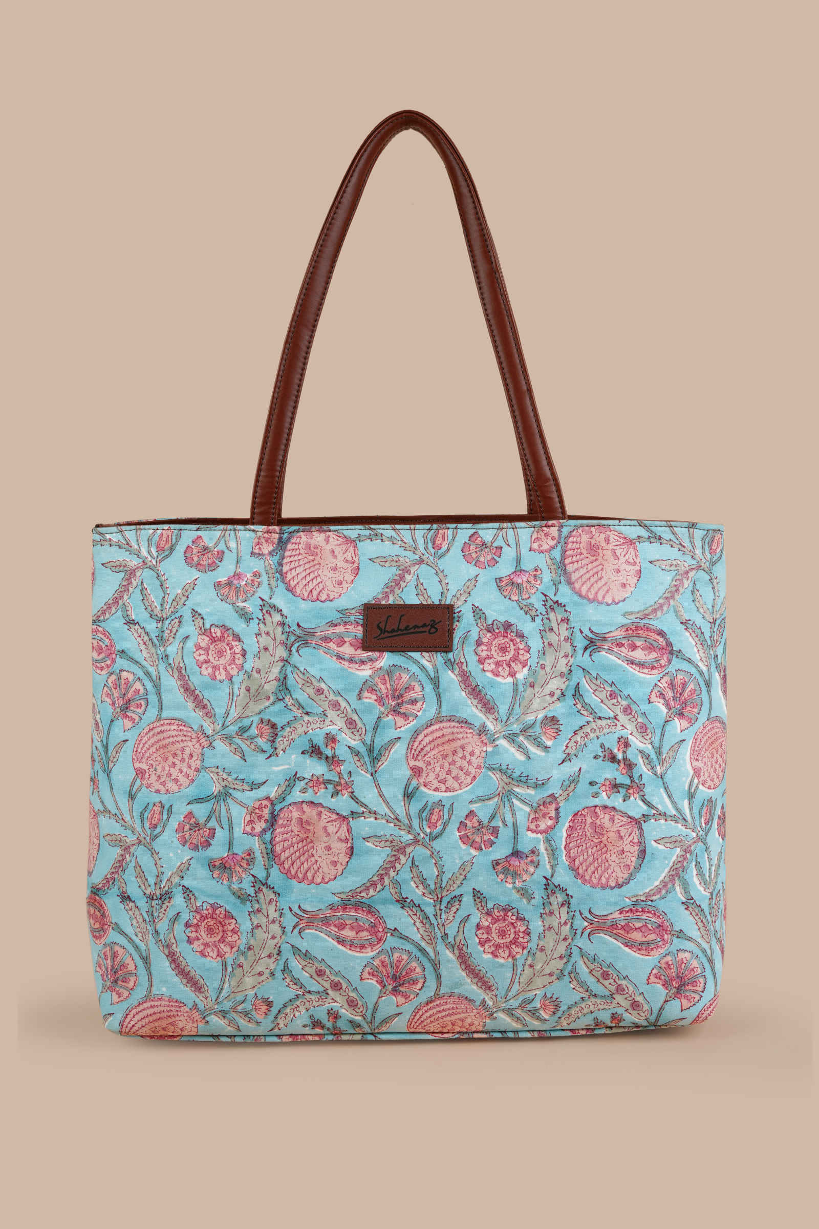 Blue Lagoon Hand Block Printed Pink Classic Tote Bag Shahenaz