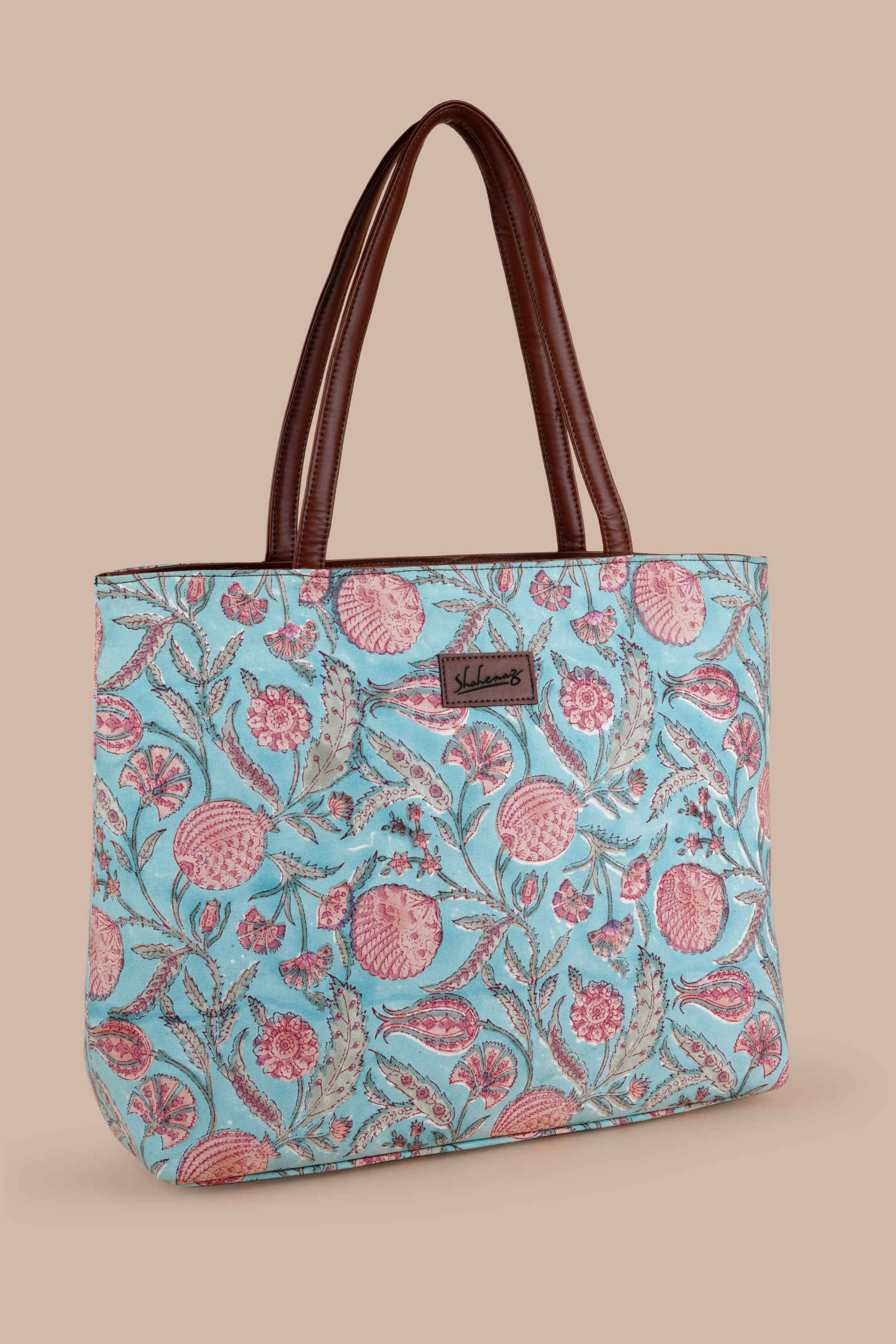 Blue Lagoon Hand Block Printed Pink Classic Tote Bag Shahenaz