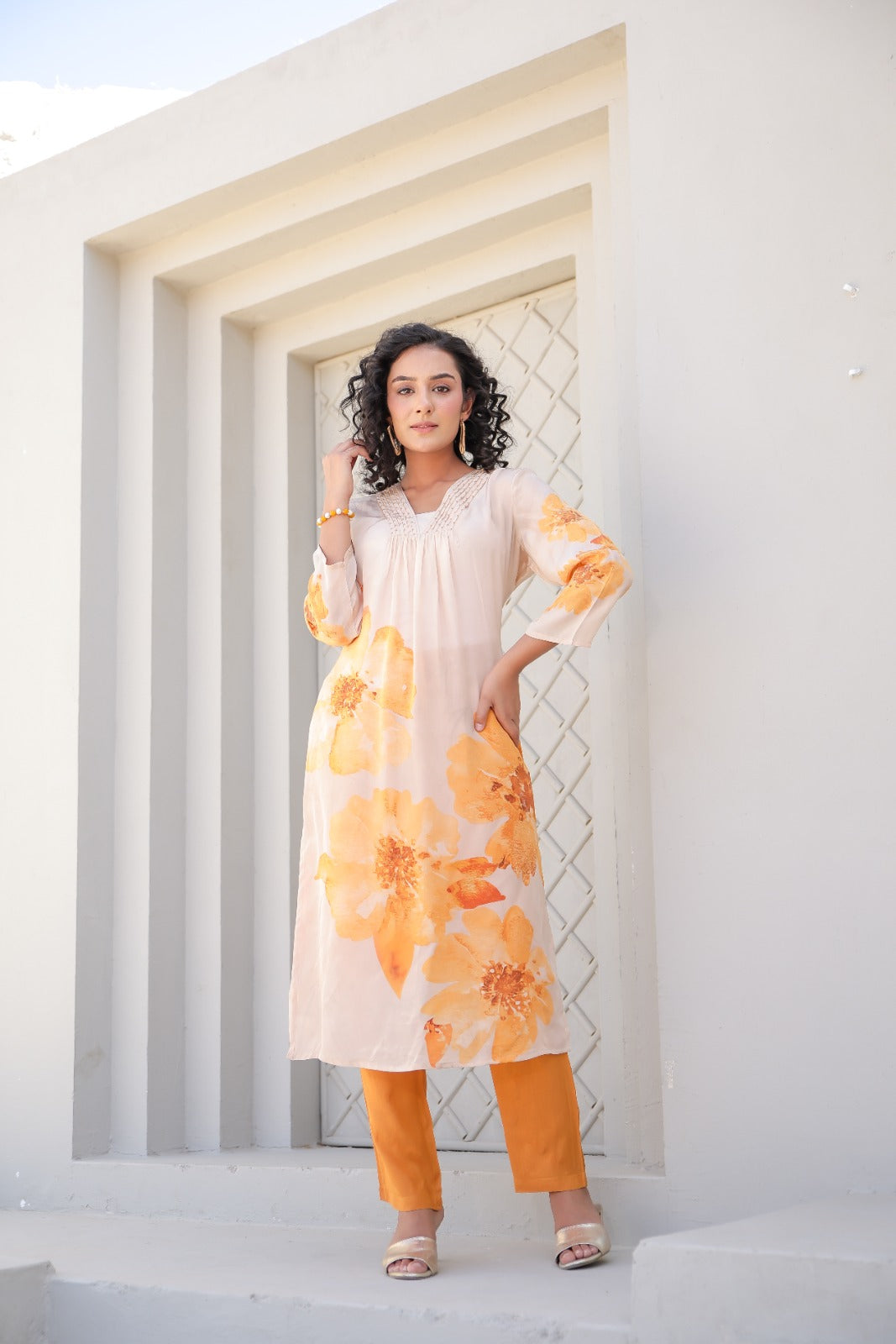 Fazlin Gulshan Mustard Kurta Set With Dupatta