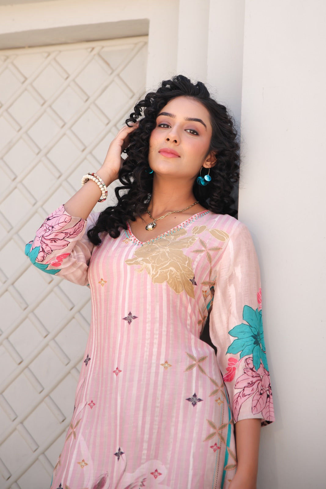 Fazlin Gul Mina Pink Kurta Set With Dupatta