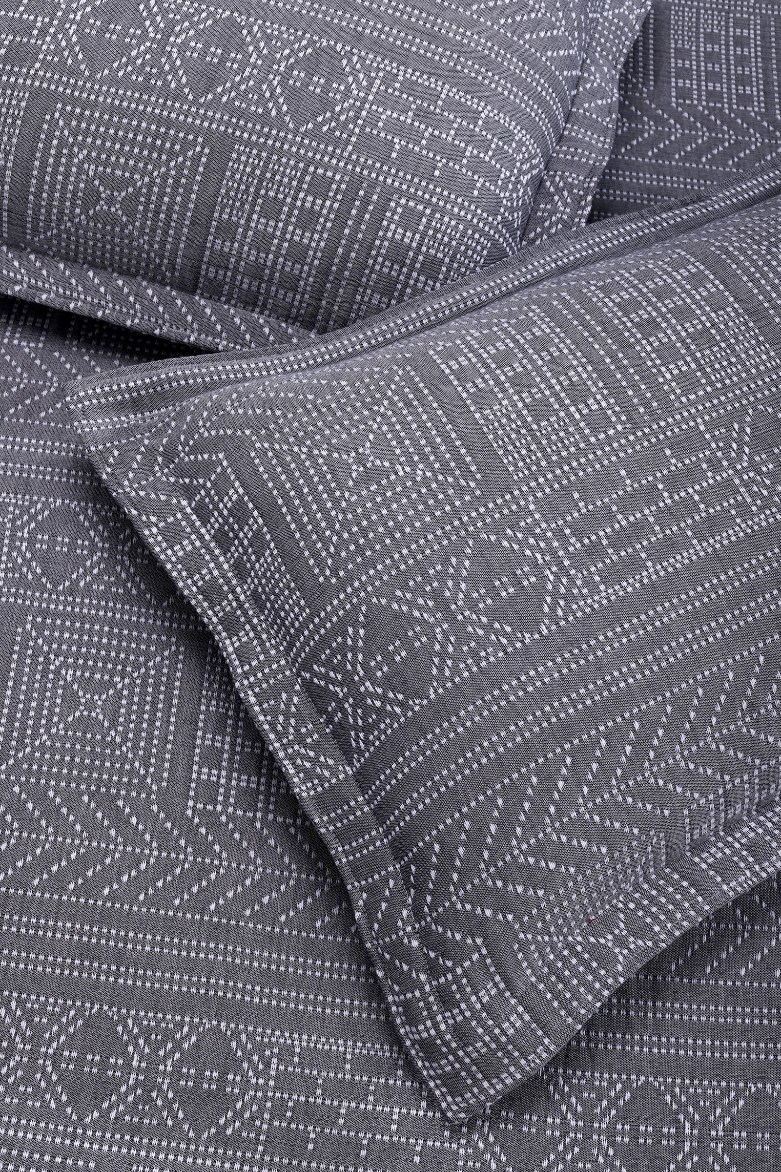Kantha Stitch Steel Grey Cotton Bedcover - shahenazindia