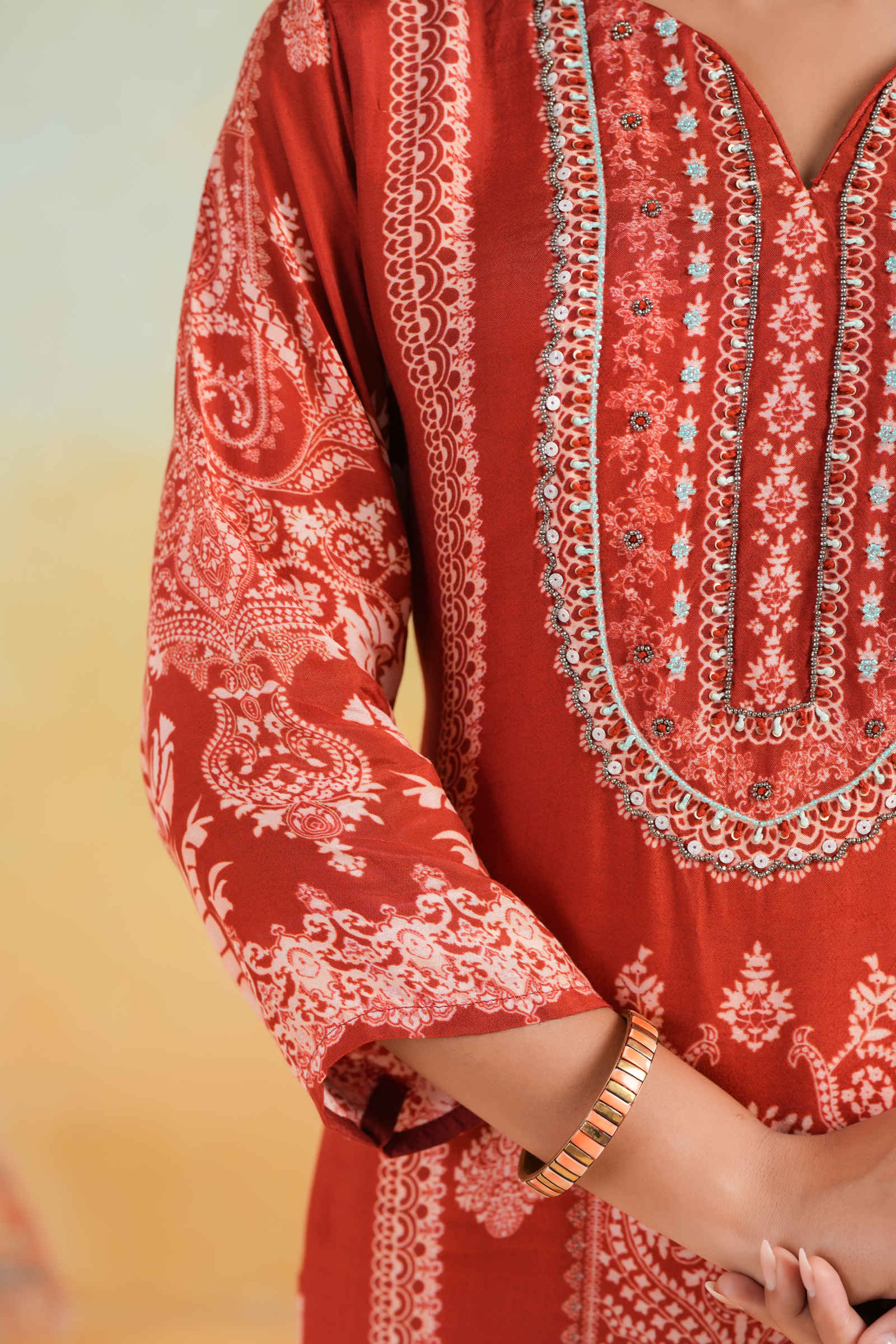 Kavish Zoya-e-Aafreen Deep Red Kurta Pant and Dupatta Set