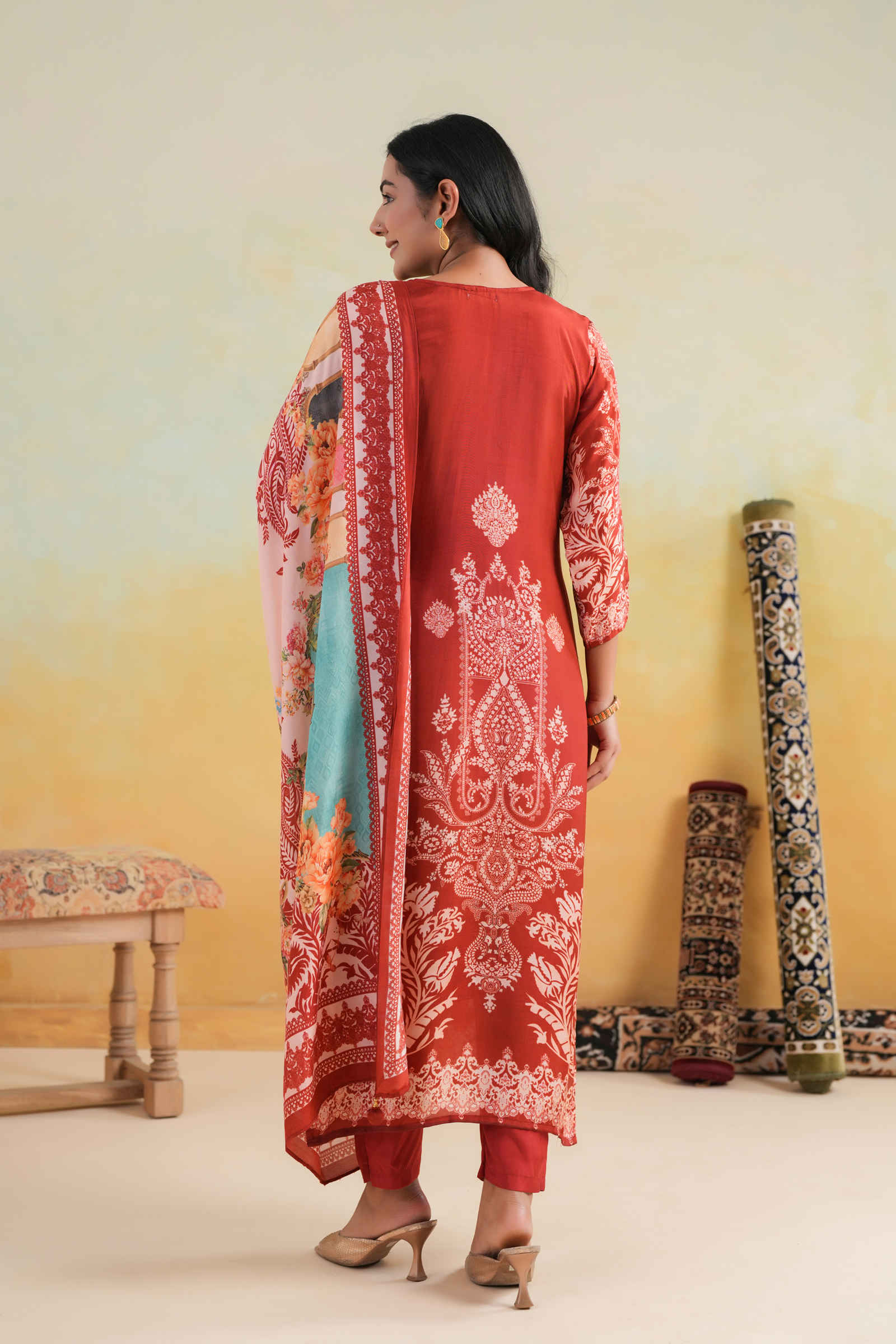 Kavish Zoya-e-Aafreen Deep Red Kurta Pant and Dupatta Set