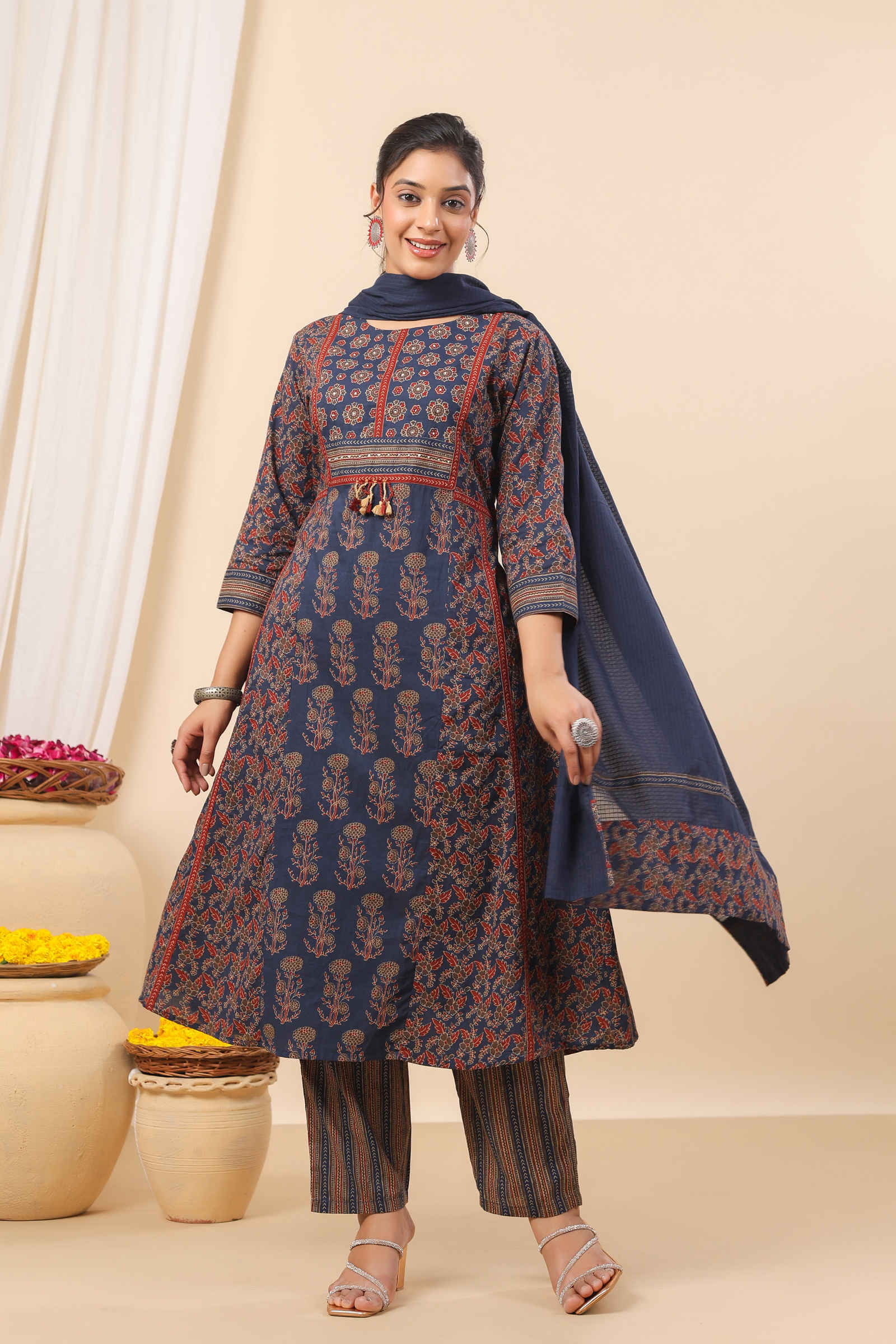 Kilf Aafreen Midnight Indigo Kurta Pant And Dupatta Set