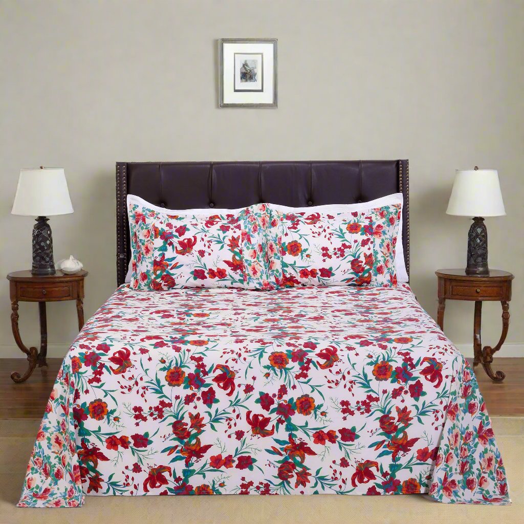 Lily Bagh White Cotton Bedsheet - shahenazindia