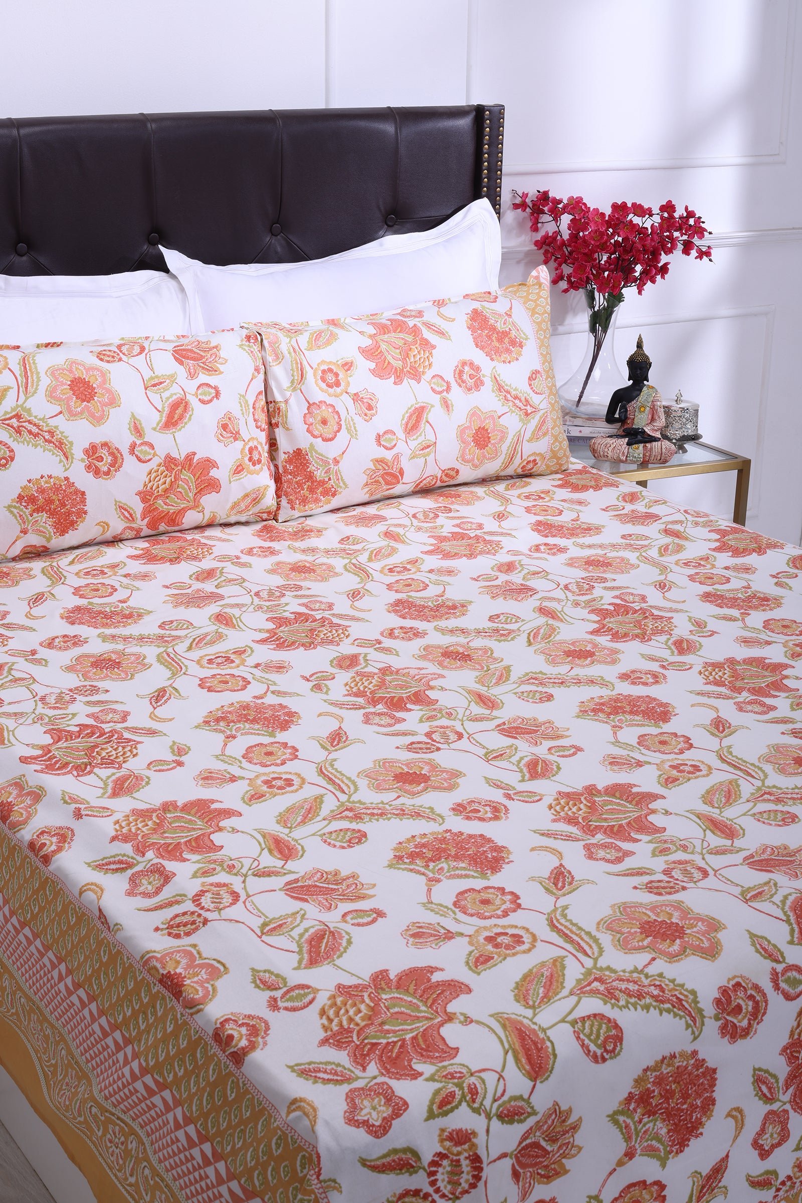 Malaga Chintz Mustard Cotton Bedsheet - shahenazindia