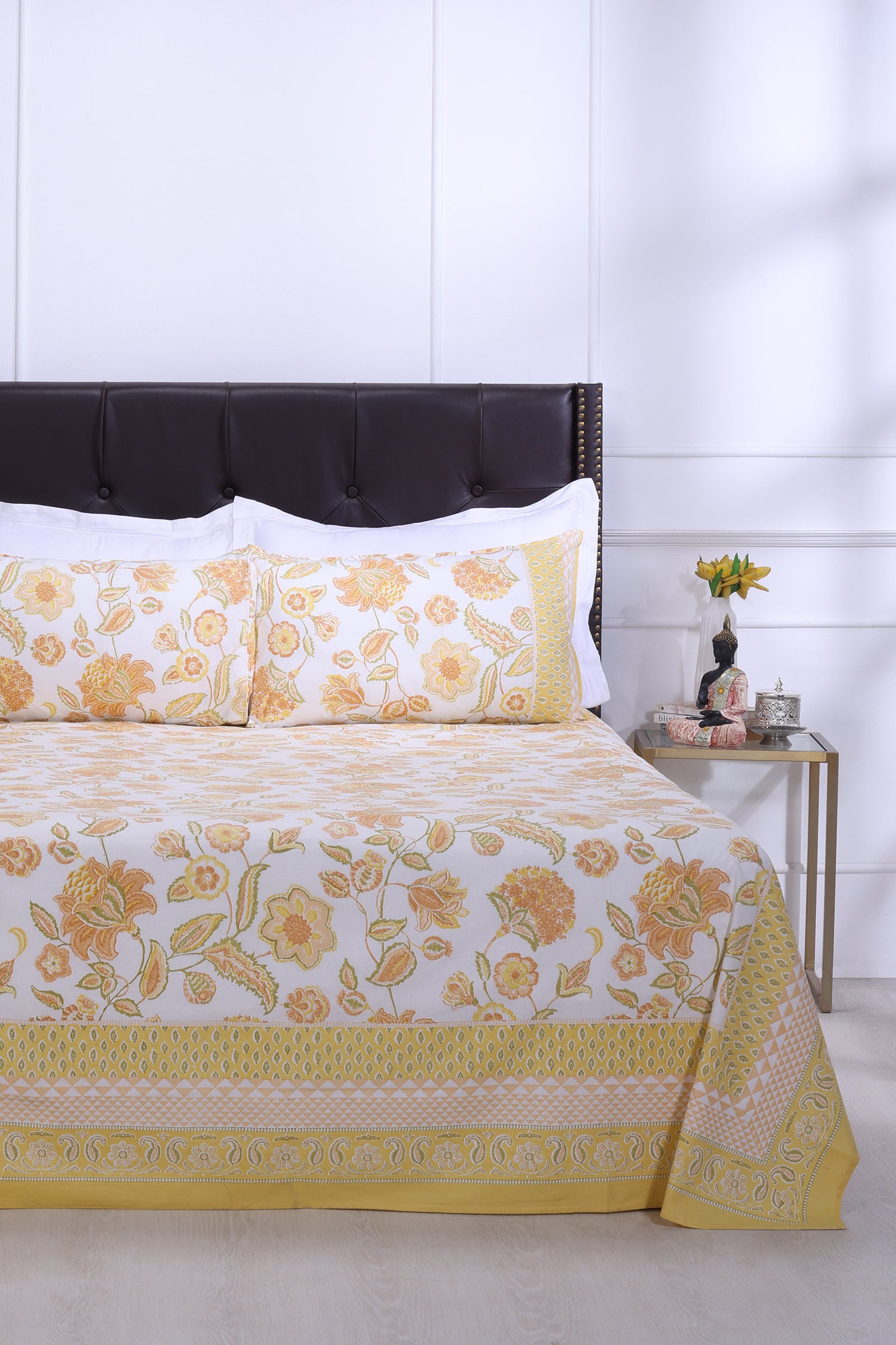 Malaga Chintz Yellow Cotton Bedsheet - shahenazindia
