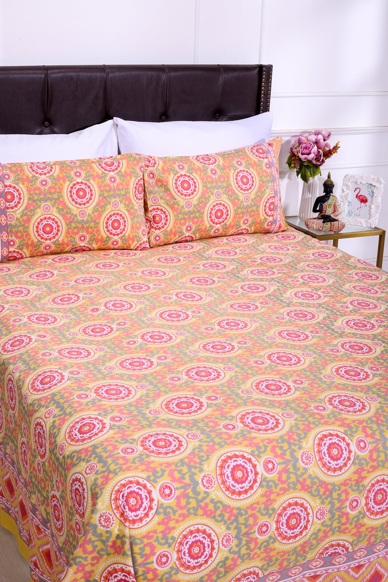 Mandala Birch Mustard Cotton Bedsheet