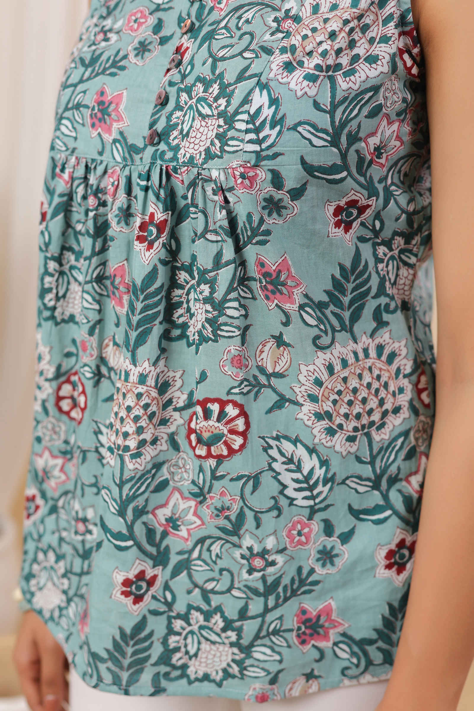 Mehr Elara Teal Floral Sleeveless Top