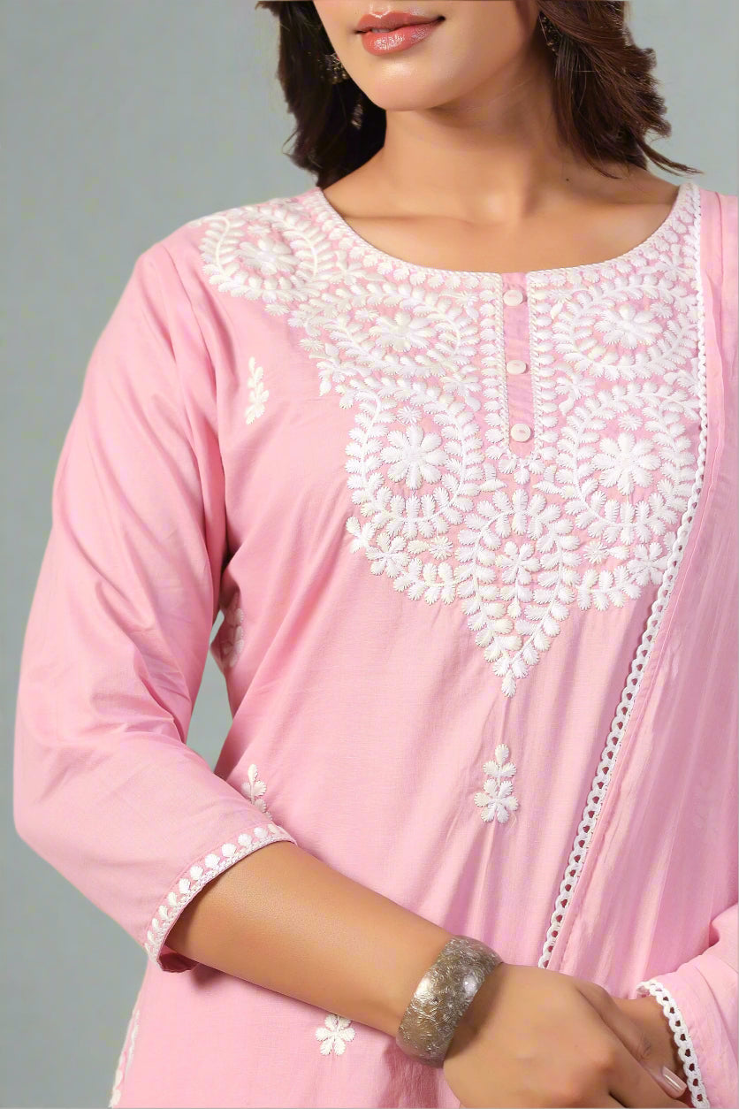 Mehtabi Muskaan Blush Pink Straight Kurta Pant and Dupatta Set