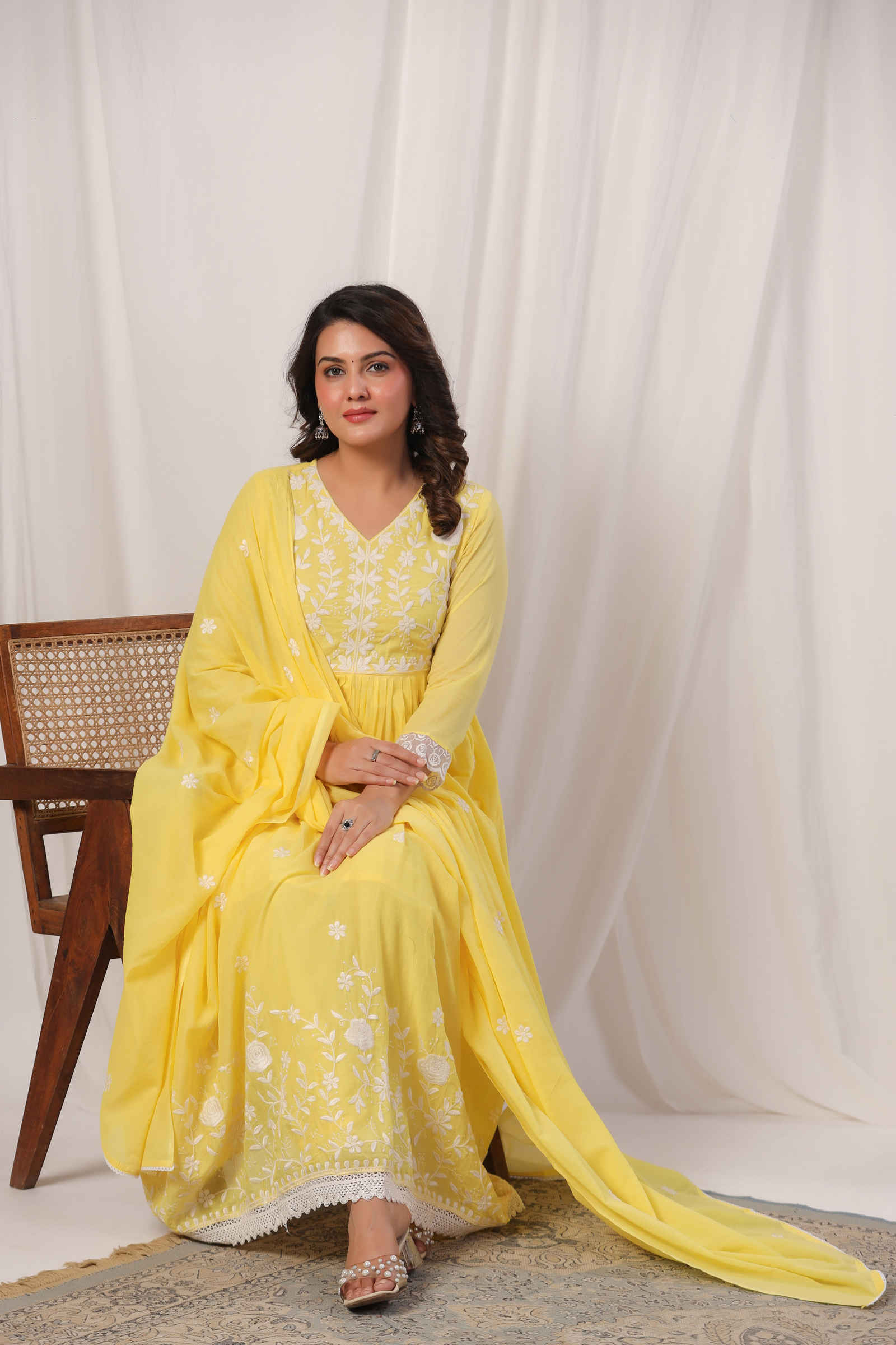 Mehtabi Sohana Buttercup Yellow Anarkali Kurta Pant and Dupatta Set
