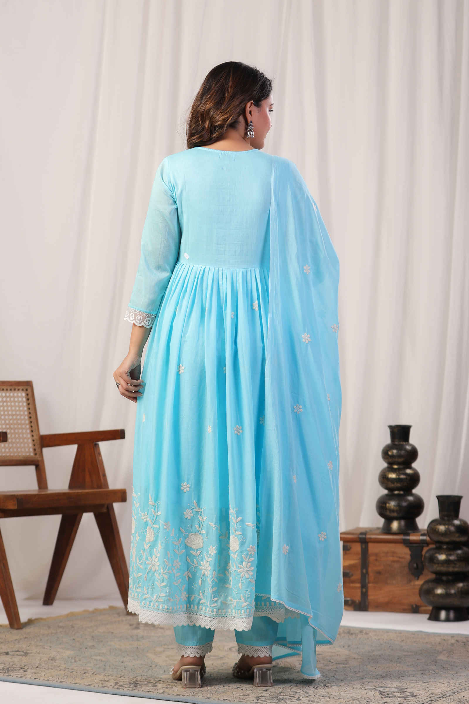 Mehtabi Zimal Azure Blue Anarkali Kurta Pant and Dupatta Set