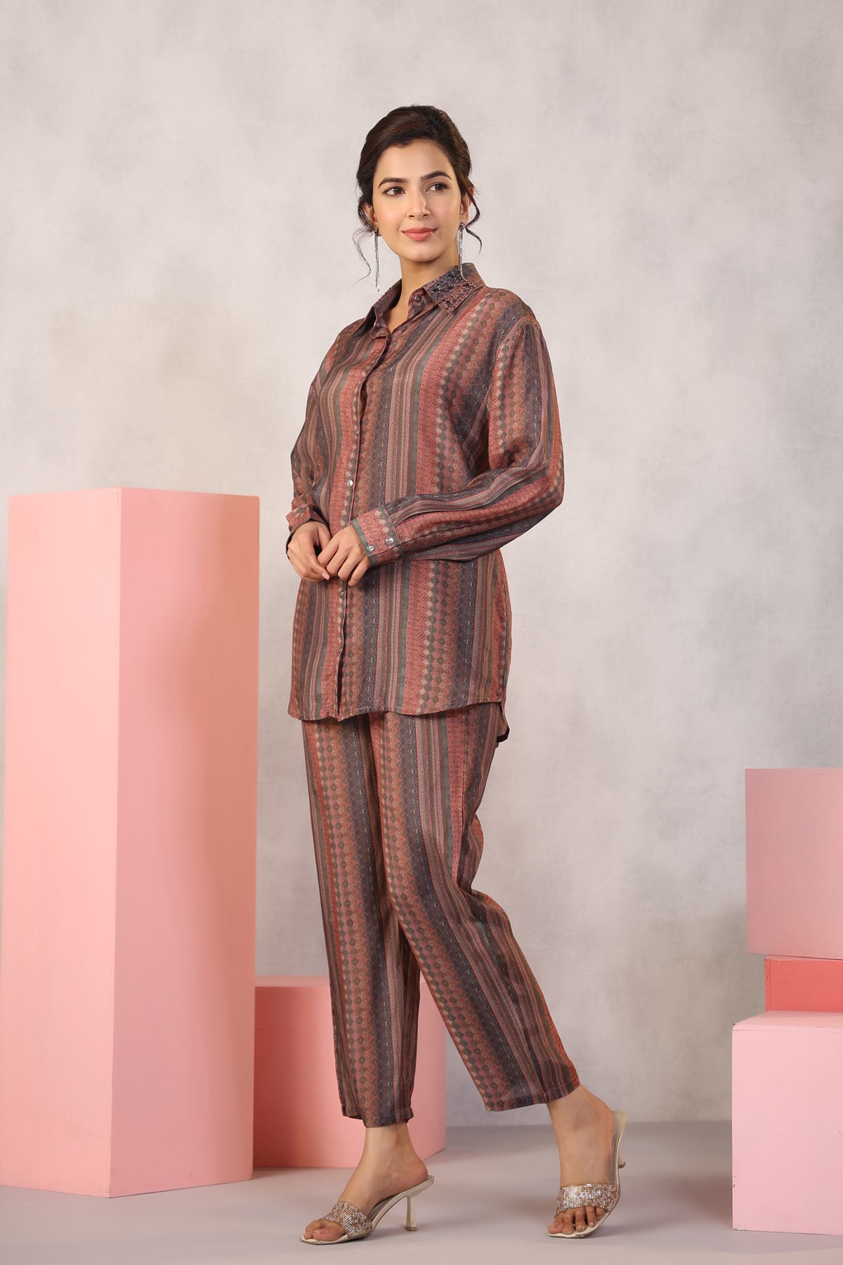 Nature's Bloom Earthy Elegance Co-ord Set - Set of Two - shahenazindia