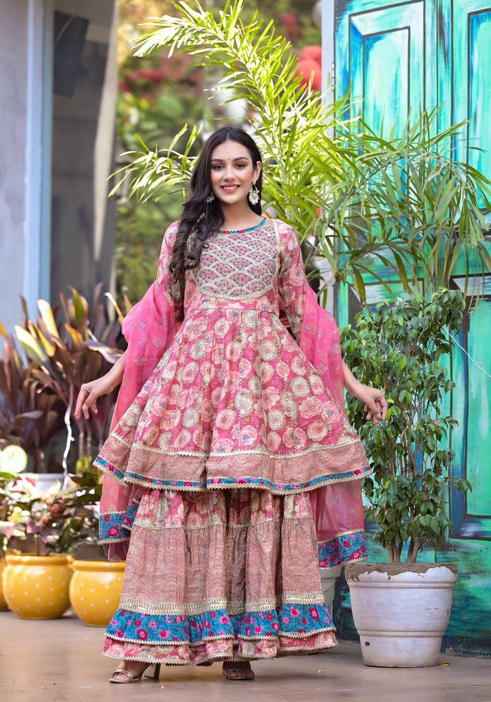 Nayab Gulbahar Pink Kurta Set with Dupatta - shahenazindia