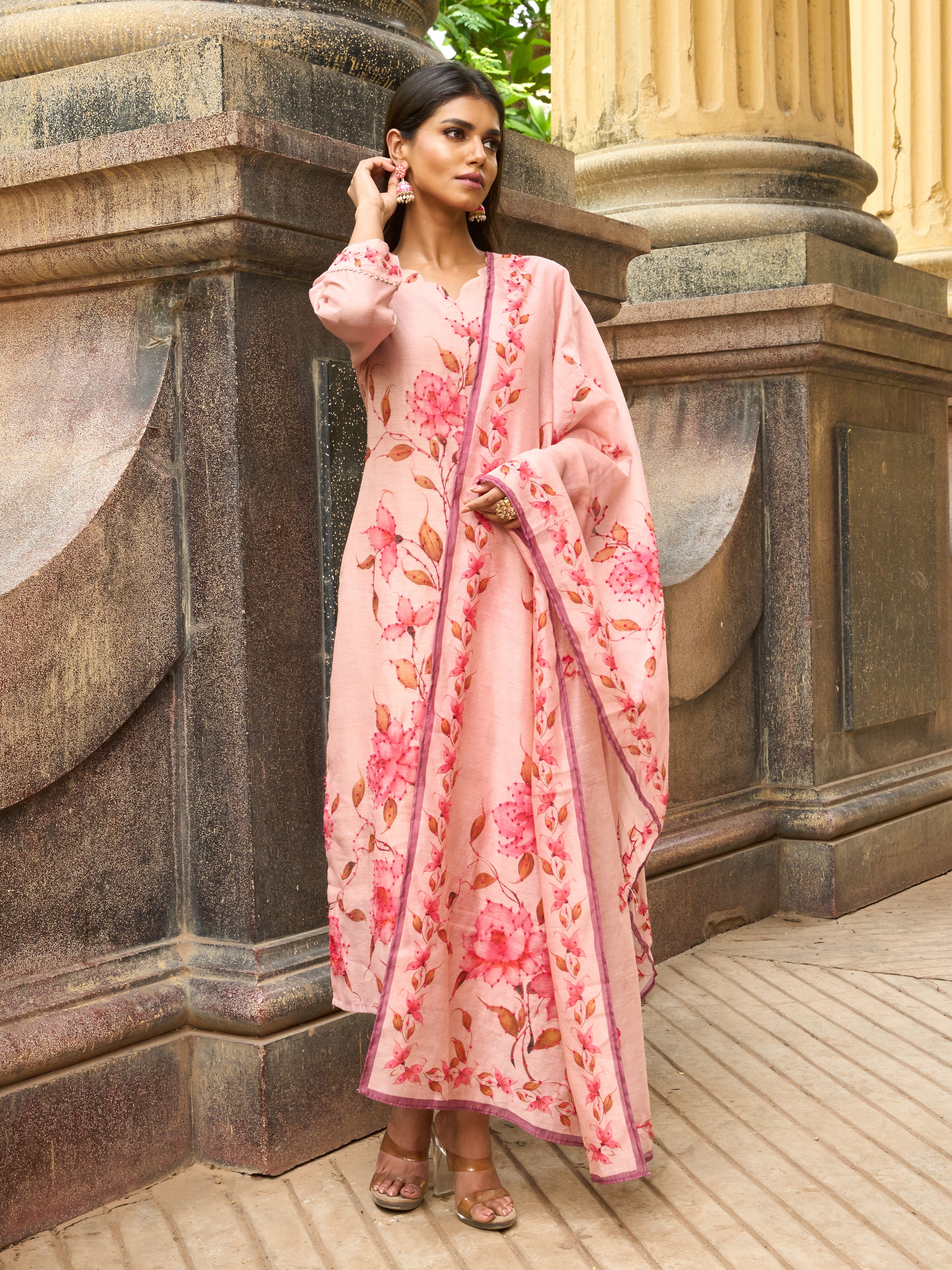 Nayab Naksh-e-Nazuk Aseema Blush Pink Kurta Set with Dupatta