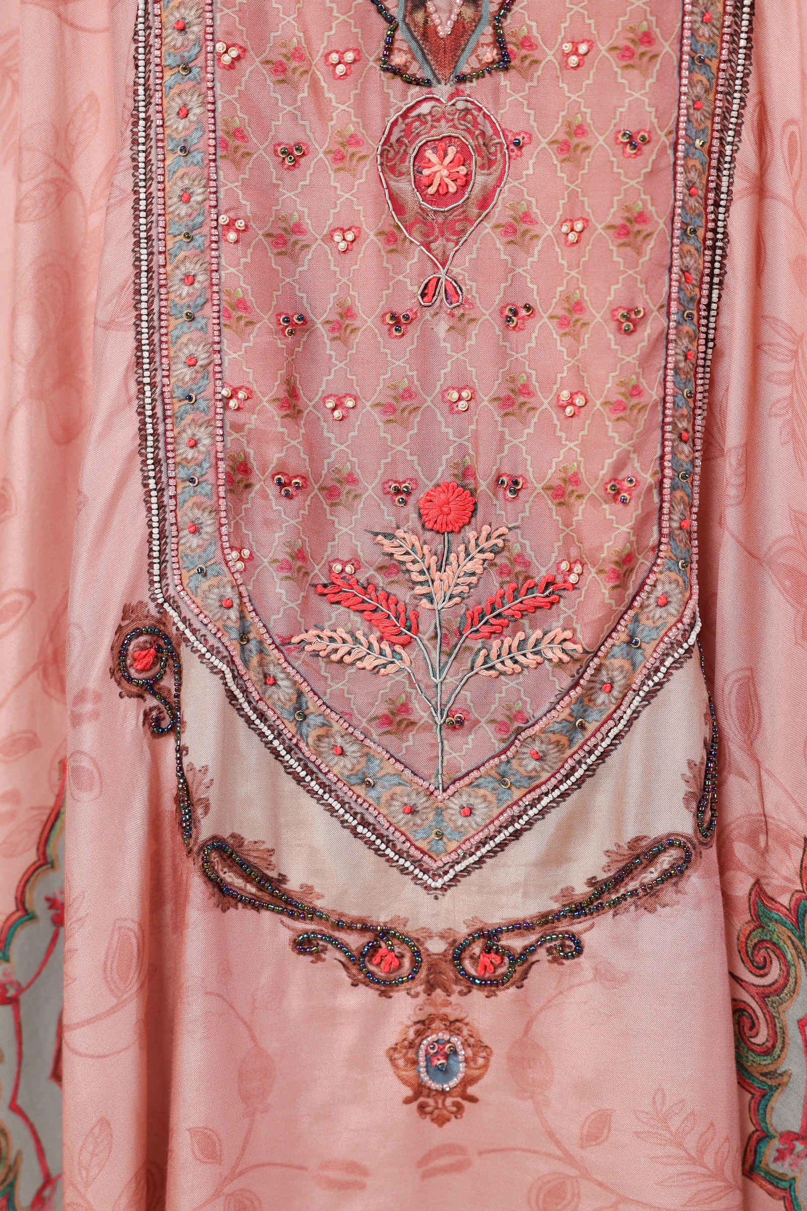 Noori Hana Peach Blossom Kaftan Inner and Pant Set- Set Of Three