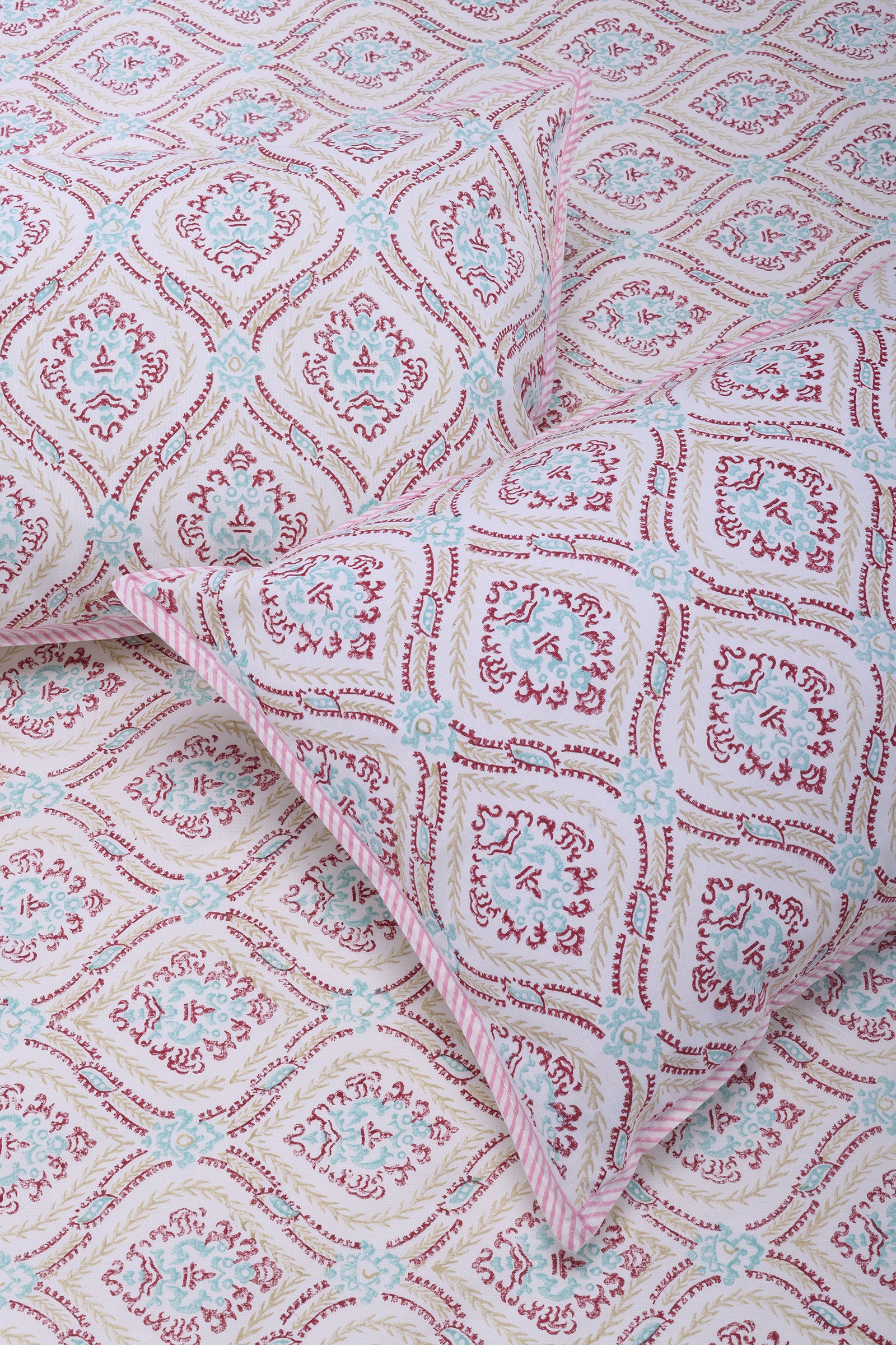 Parvati Damask Jaal Pink Cotton Percale Bedsheet - shahenazindia