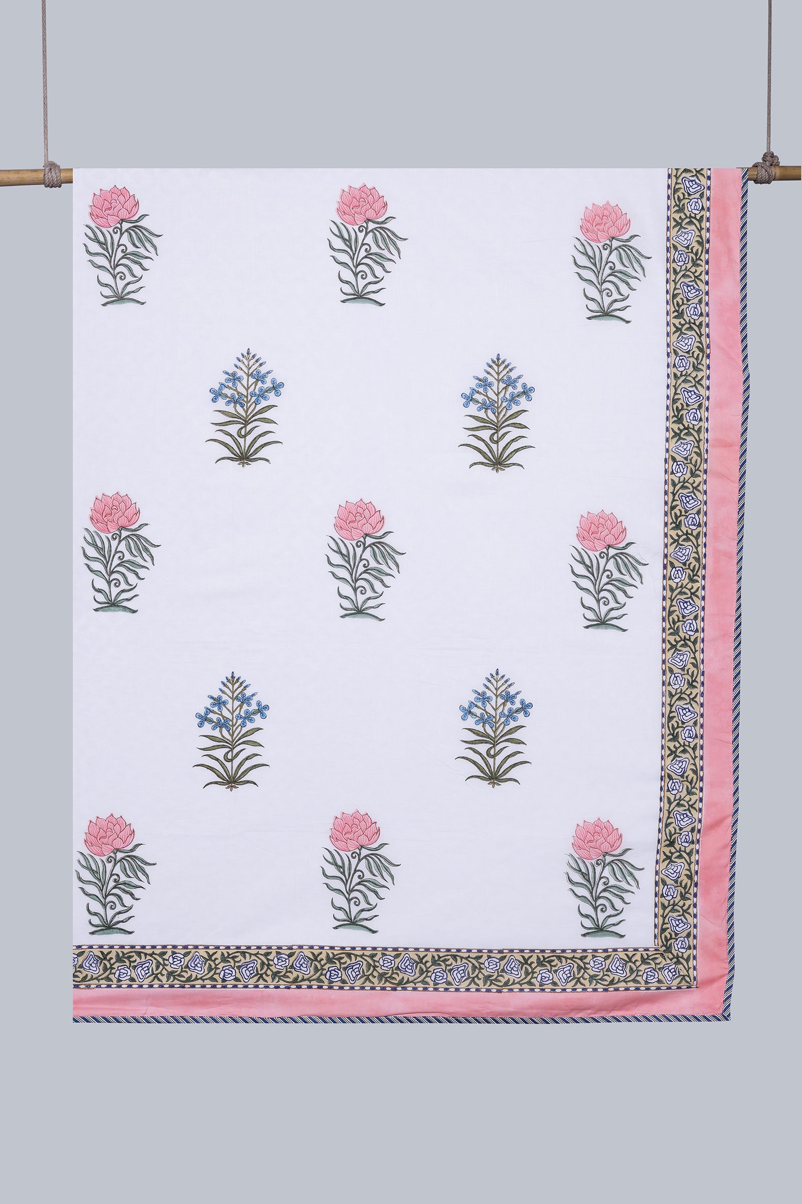 Pastel Flower Pink Reversible Cotton Muslin Dohar - shahenazindia