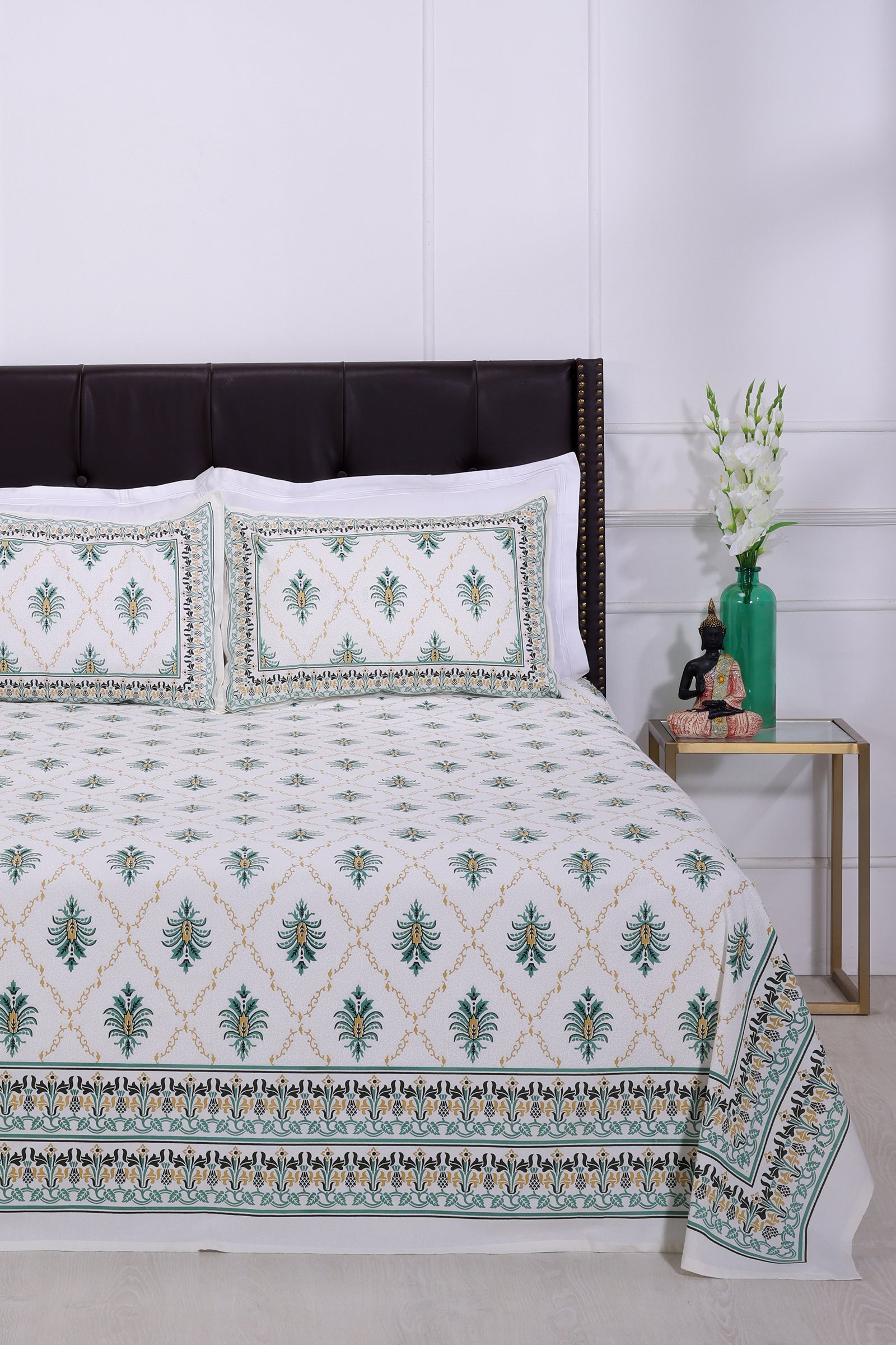 Pineapple Jaal Green Cotton Bedsheet - shahenazindia