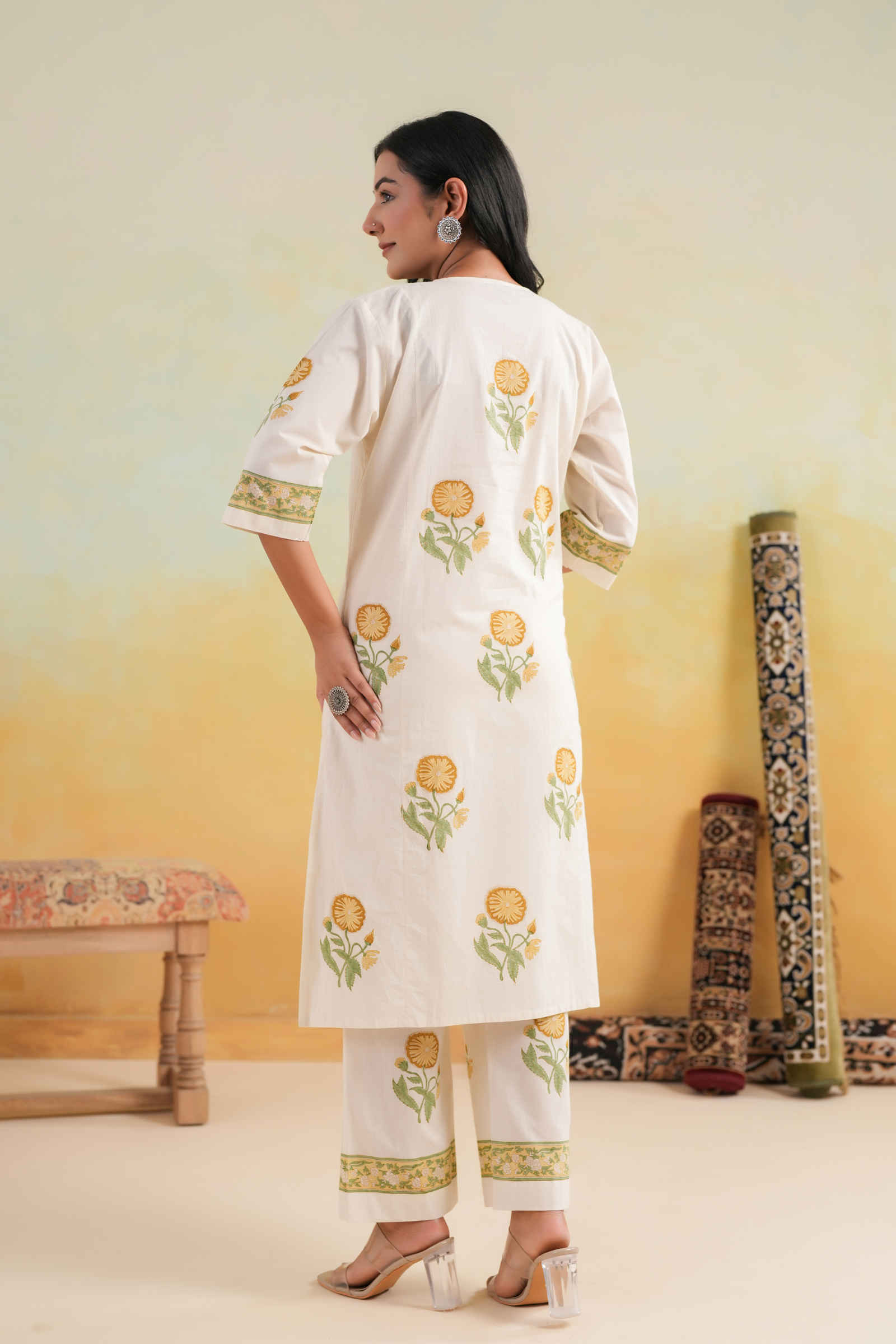 Qasr Mahjabeen Sunbloom Ivory Kurta and Pant Set