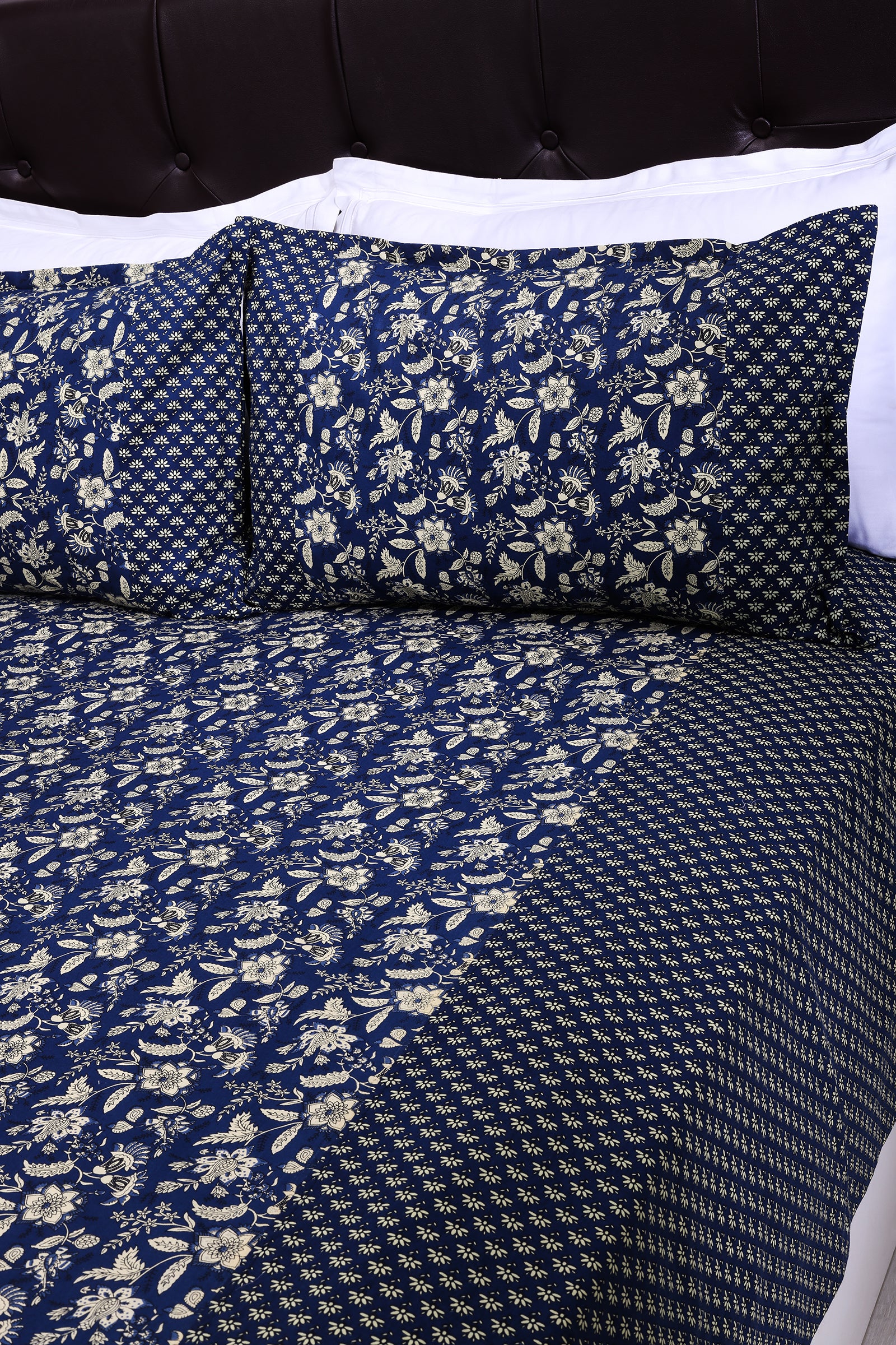 Rahat Floral Jaal Navy Blue Cotton Bedsheet - shahenazindia