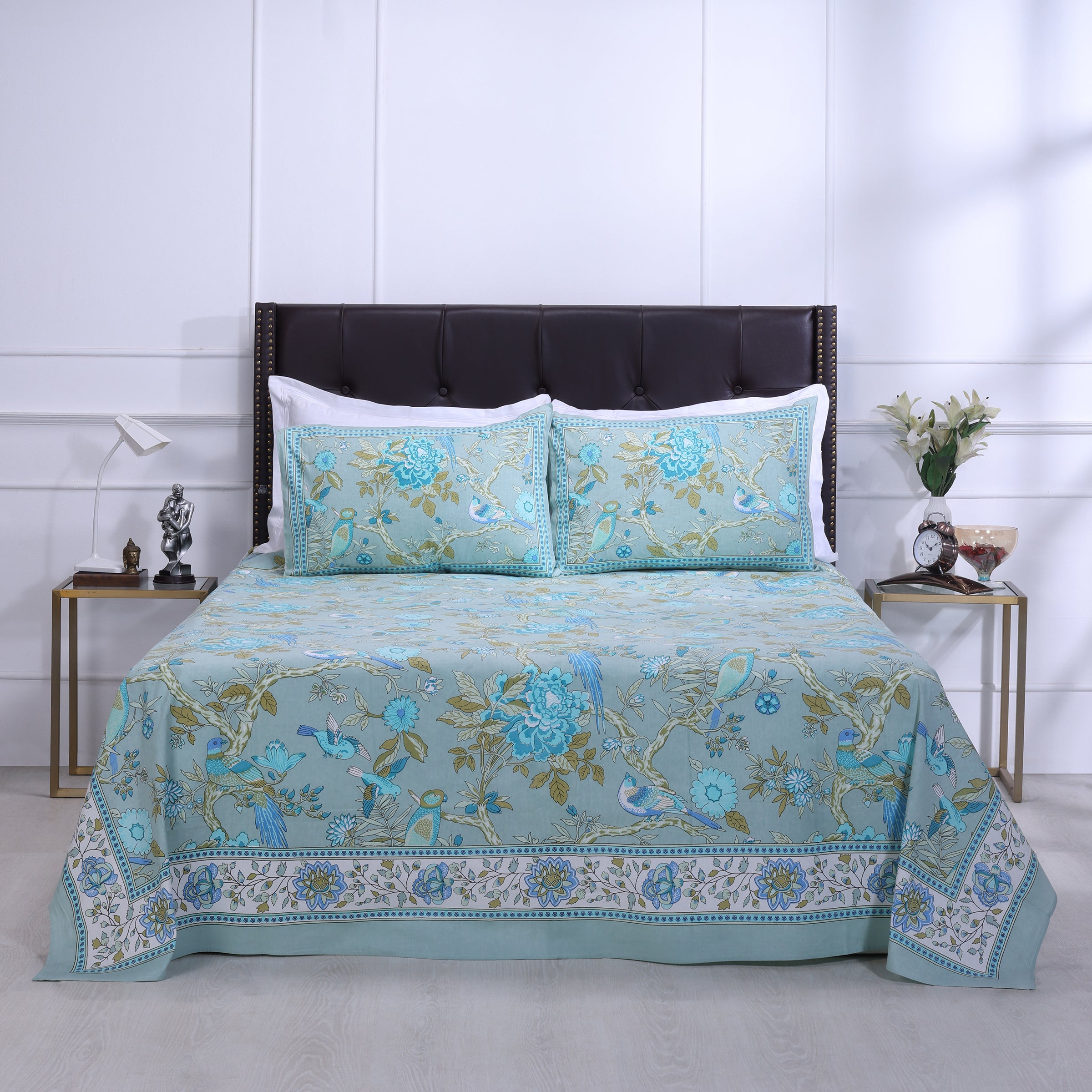 Rama Paisley Blue Cotton Bedsheet - shahenazindia