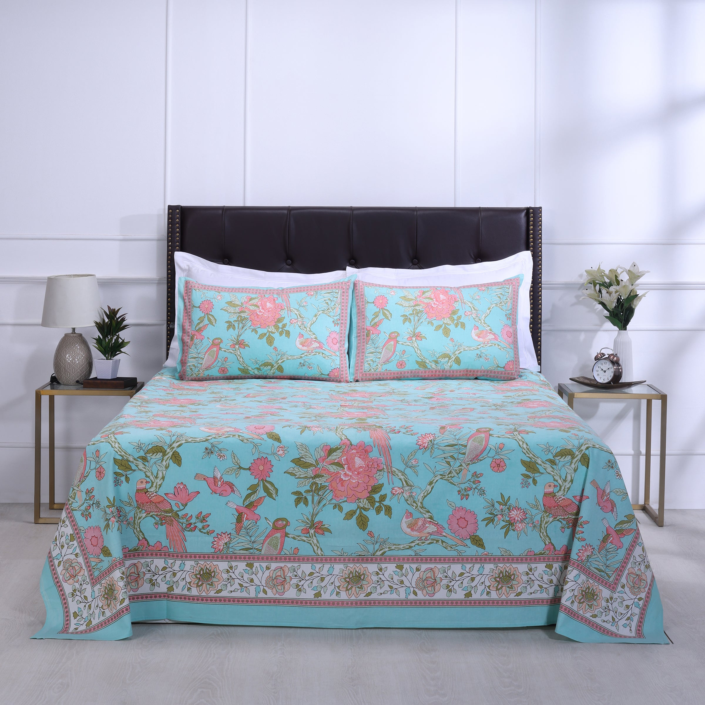 Rama Paisley Turquoise Cotton Bedsheet - shahenazindia