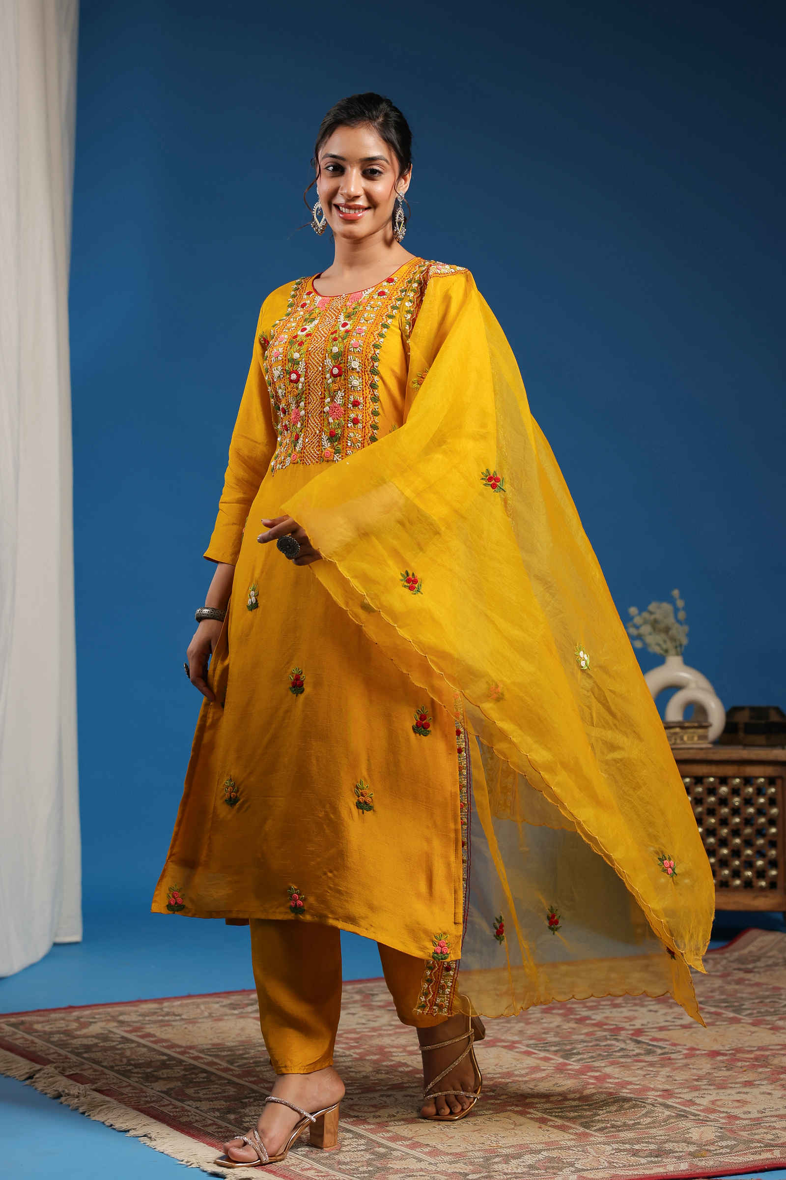 Rifaqat Noura Mustard Yellow Kurta Bottom and Dupatta Set