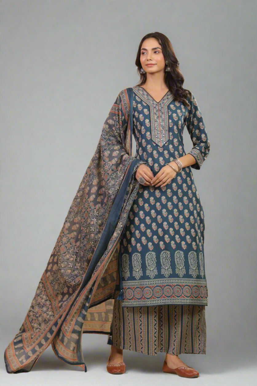 Rooh Bahaar Navy Blue Kurti Set with Dupatta