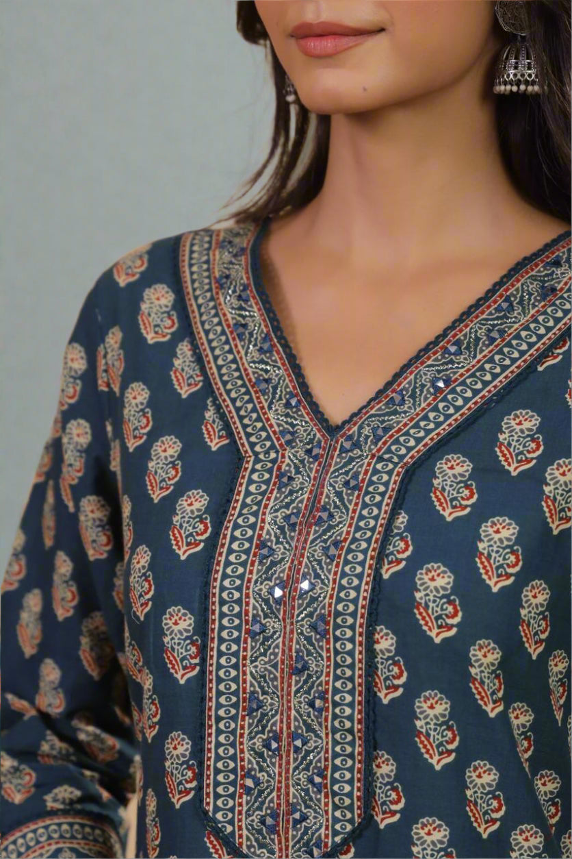 Rooh Bahaar Navy Blue Kurti Set with Dupatta