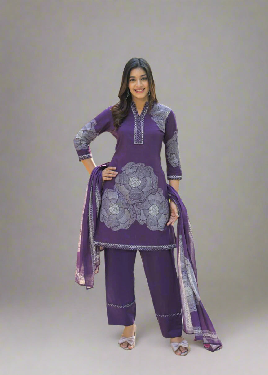 Rooh Gulnaz Purple Kurti Set with Dupatta