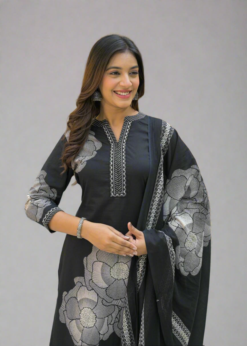Rooh Jahan Black Kurti Set with Dupatta