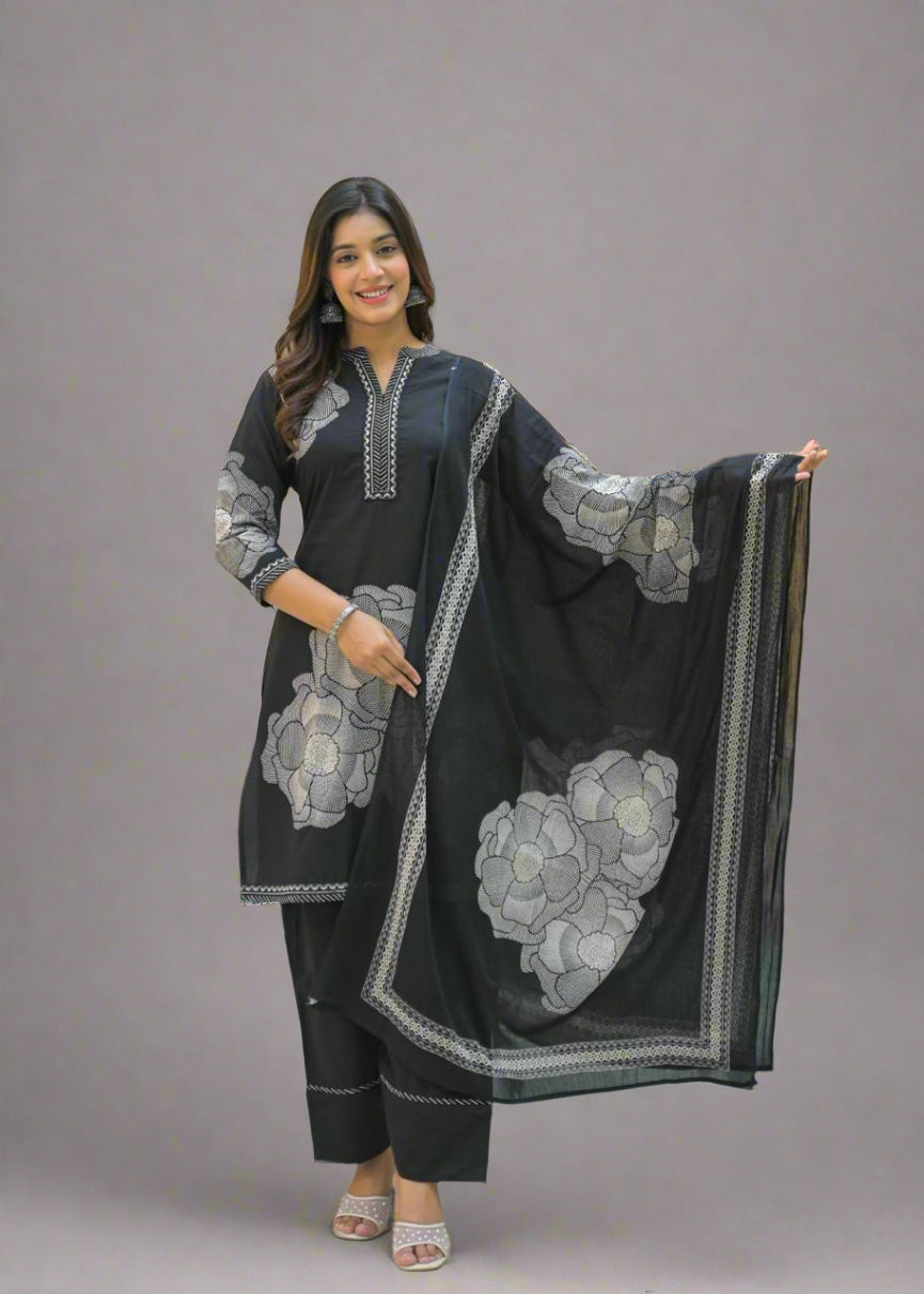 Rooh Jahan Black Kurti Set with Dupatta