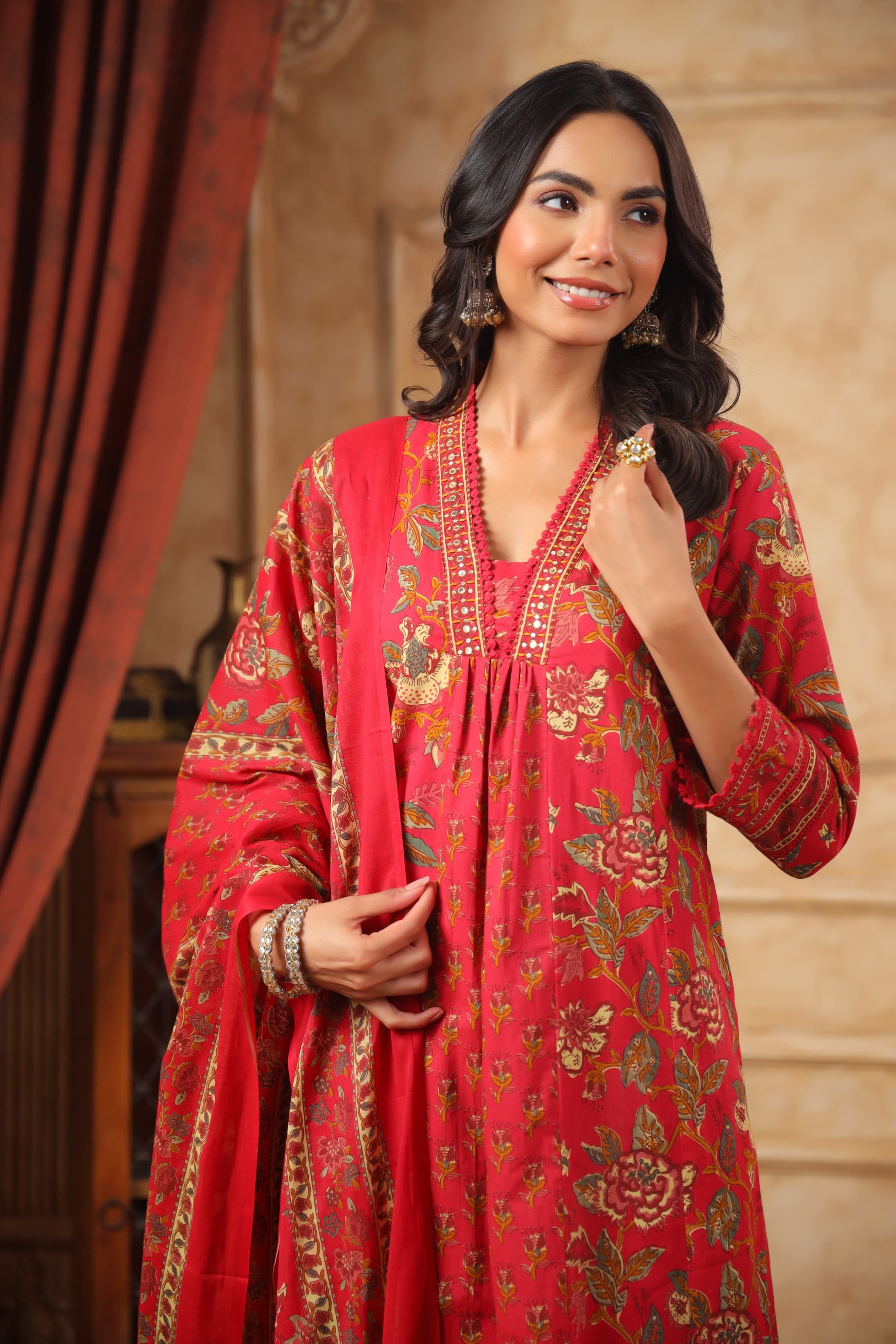 Rooh Pari Red Kurti Set with Dupatta