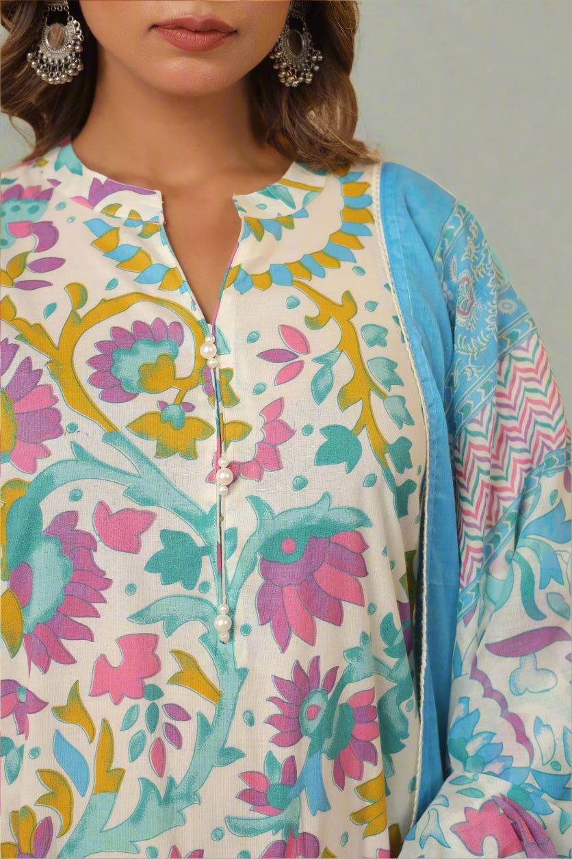 Rooh Rangrez Bloom Blue Kurta Palazzo and Dupatta Set