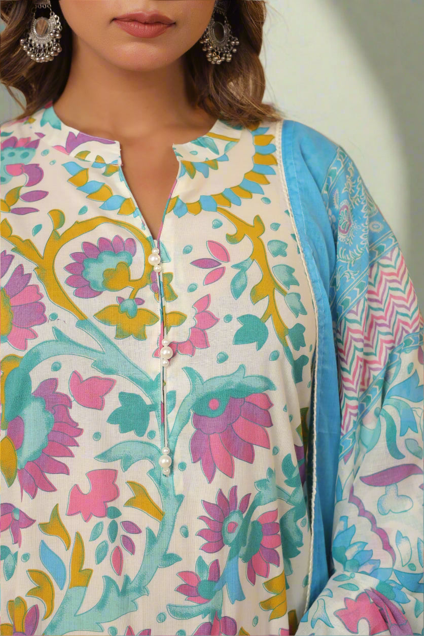 Rooh Rangrez Bloom Blue Kurta Palazzo and Dupatta Set