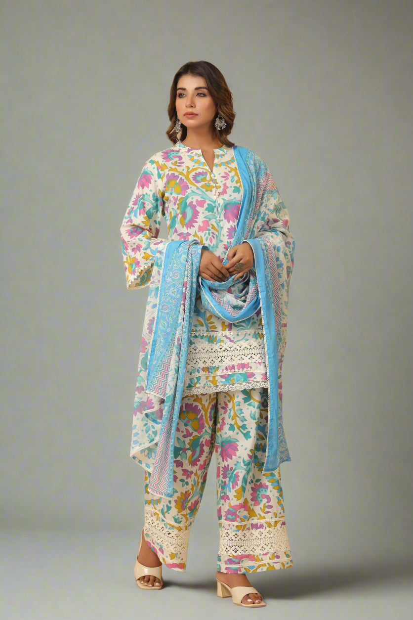 Rooh Rangrez Bloom Blue Kurta Palazzo and Dupatta Set