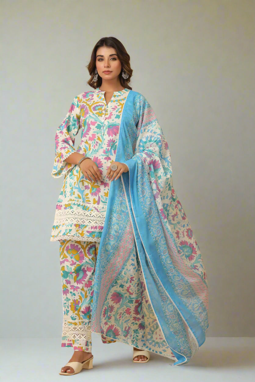 Rooh Rangrez Bloom Blue Kurta Palazzo and Dupatta Set