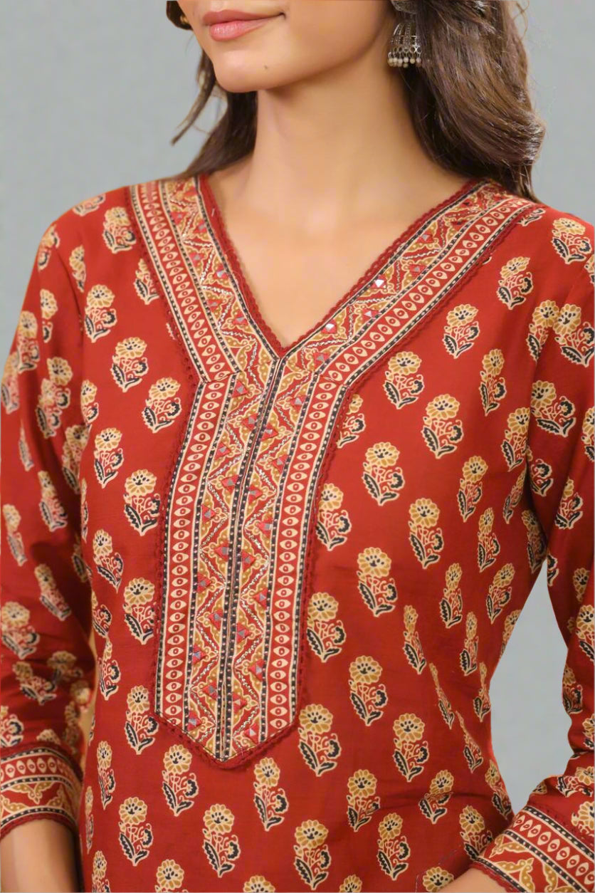 Rooh Sultana Maroon Kurti Set with Dupatta