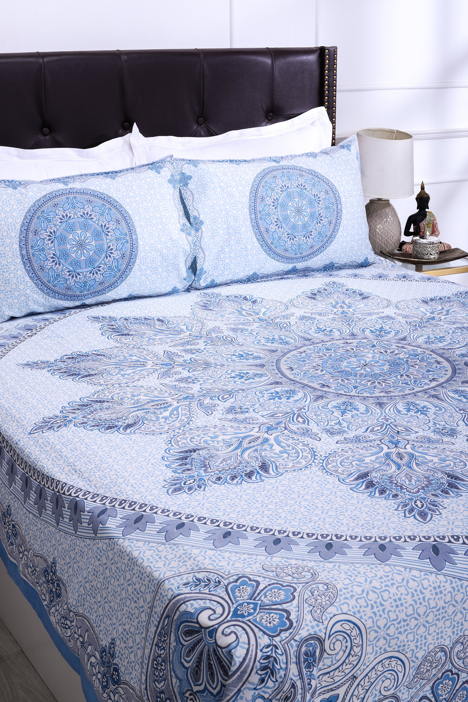 Royal Mandala Blue Cotton Bedsheet - shahenazindia