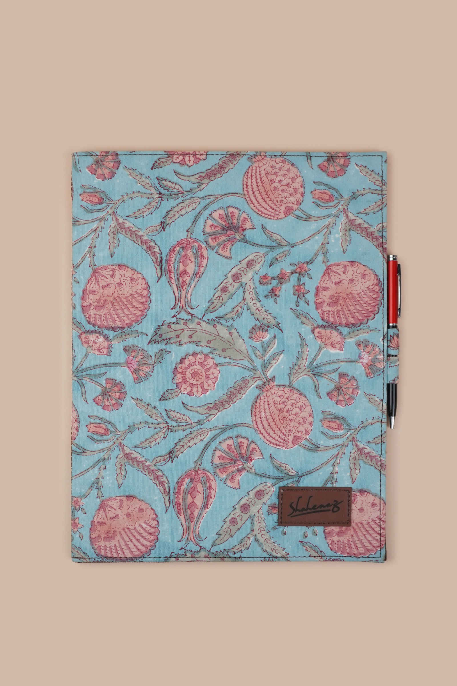 Blue Lagoon Hand Block Printed Pink File Folder