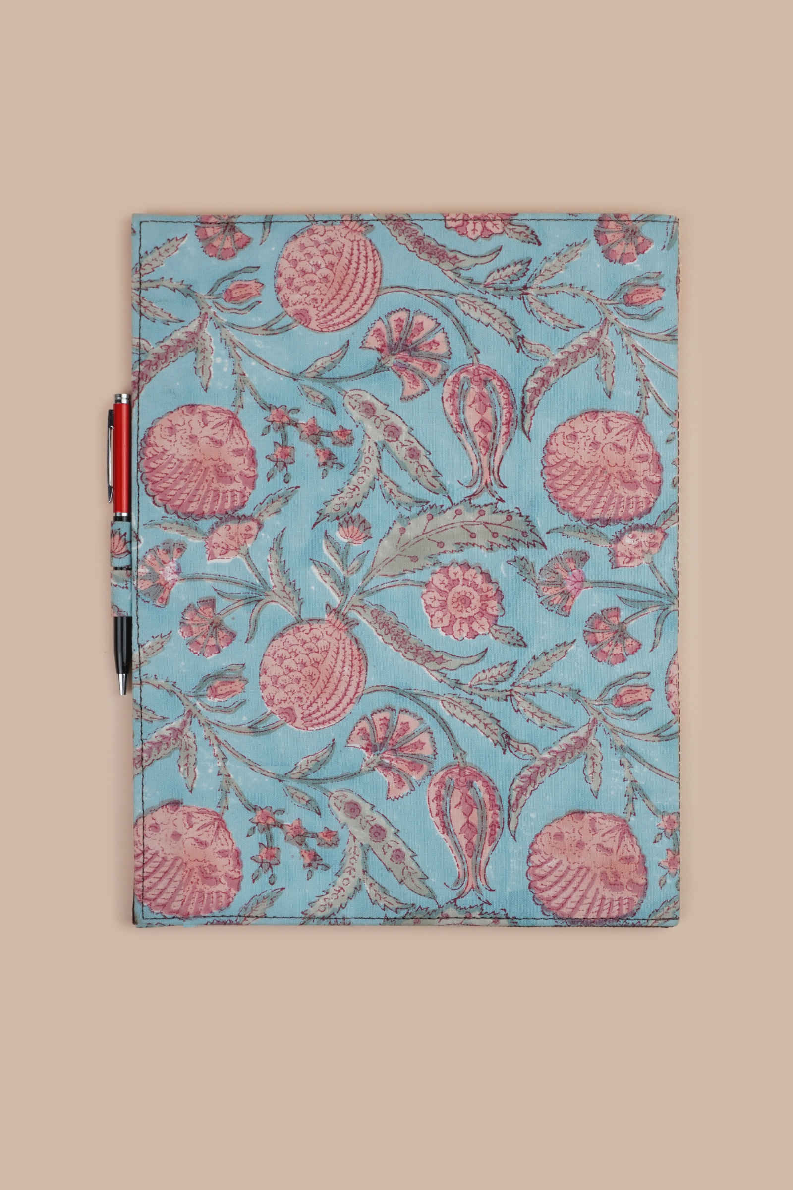 Blue Lagoon Hand Block Printed Pink File Folder