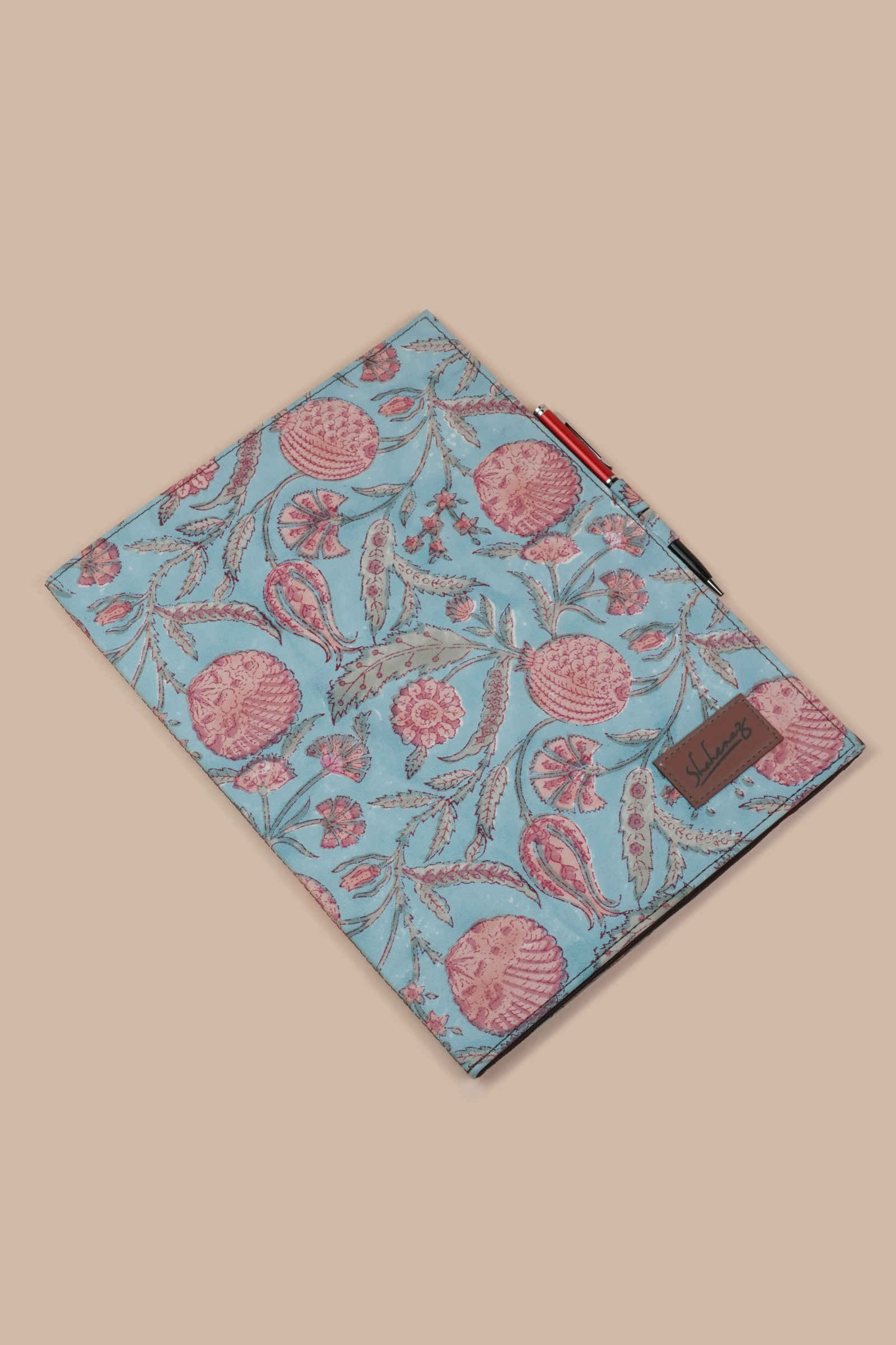 Blue Lagoon Hand Block Printed Pink File Folder