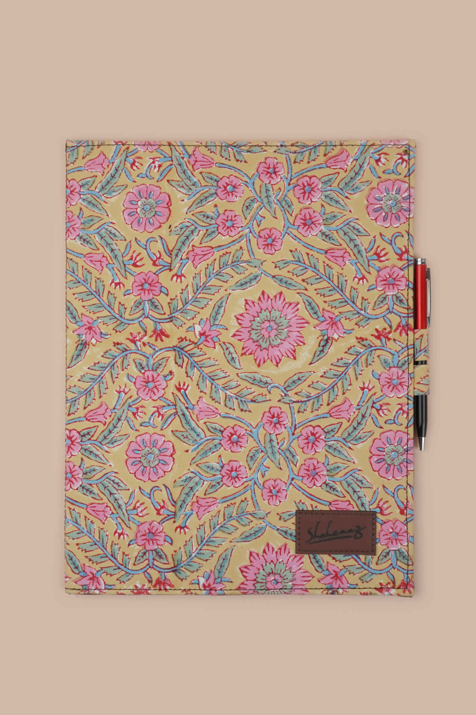 French Martini Hand Block Printed Yellow File Folder