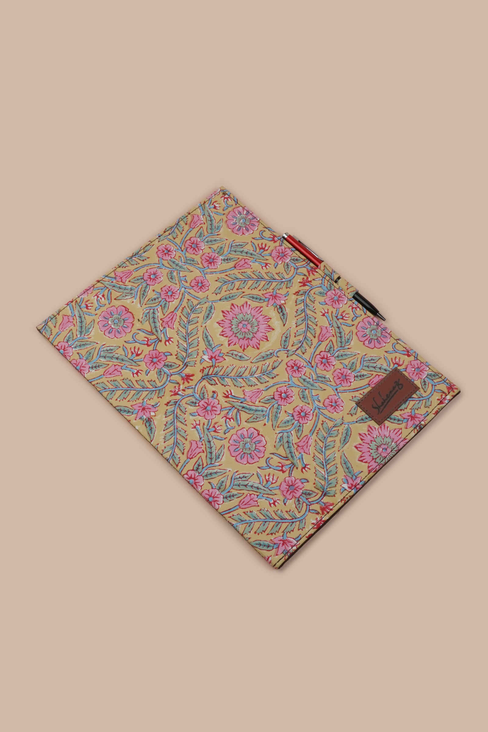 French Martini Hand Block Printed Yellow File Folder