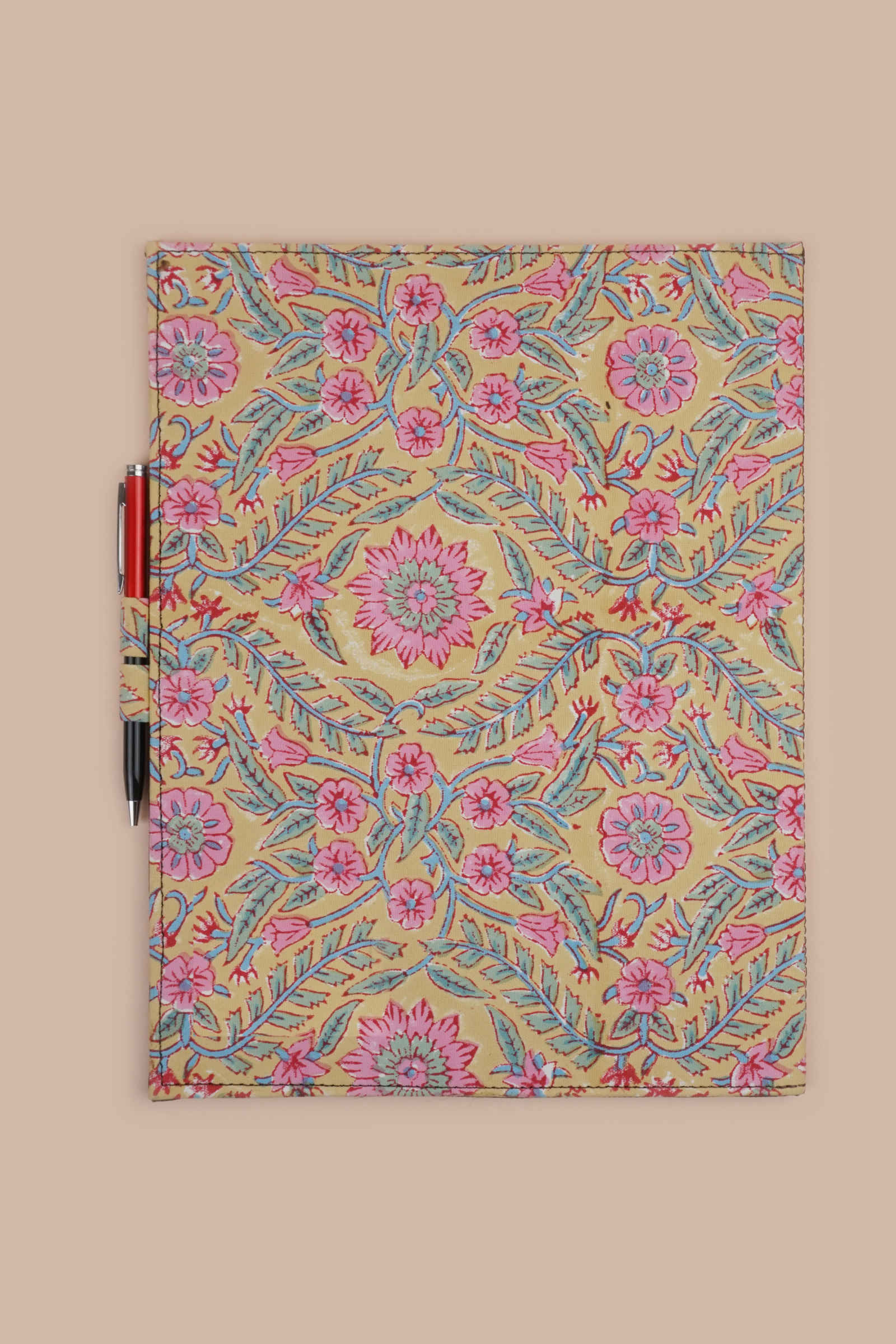 French Martini Hand Block Printed Yellow File Folder