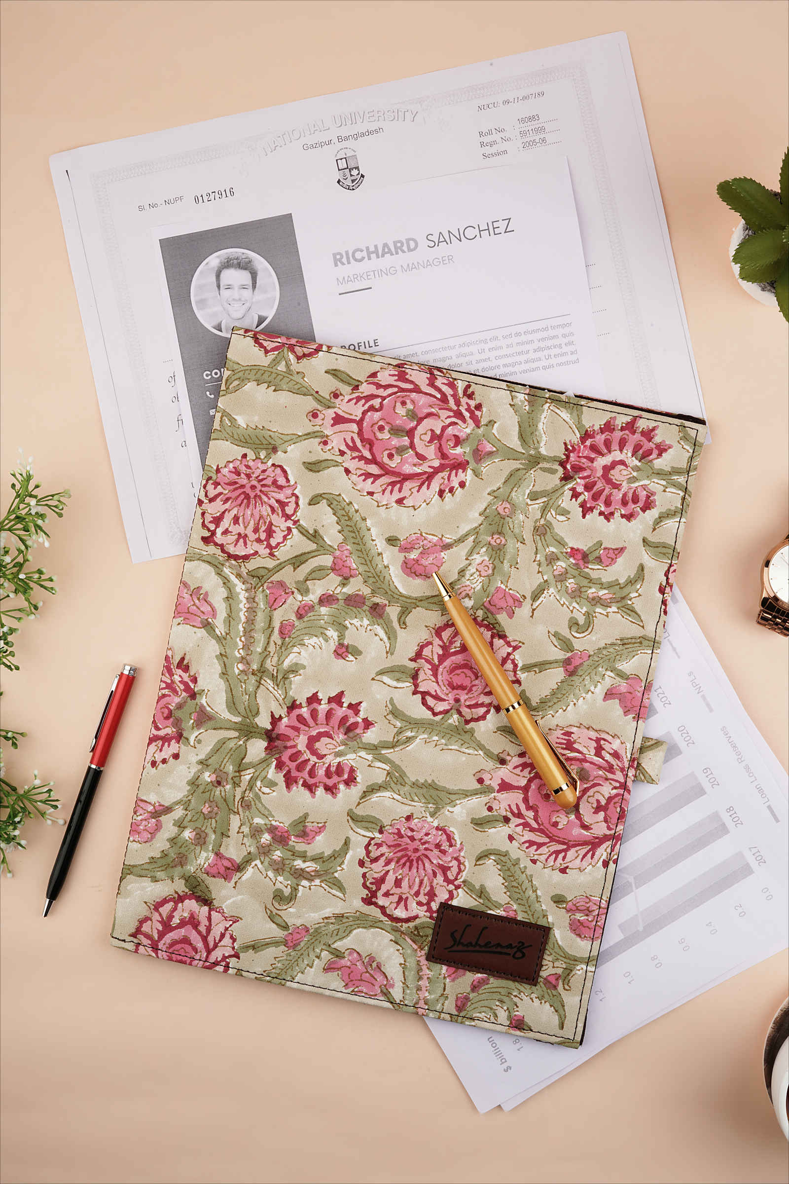 Geneva Garden Hand Block Printed Olive File Folder