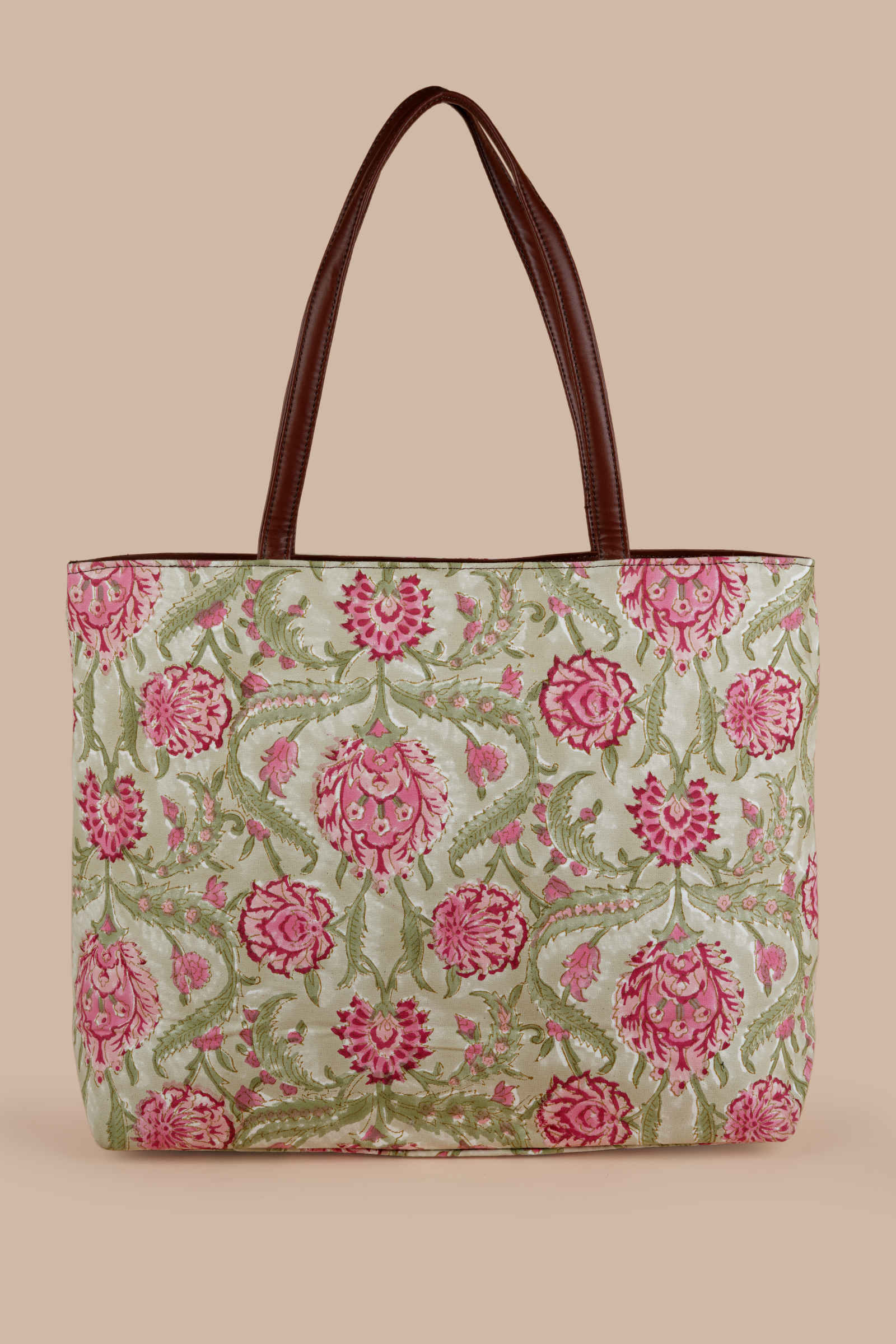 Geneva Garden Hand Block Printed Olive Classic Tote Bag Shahenaz