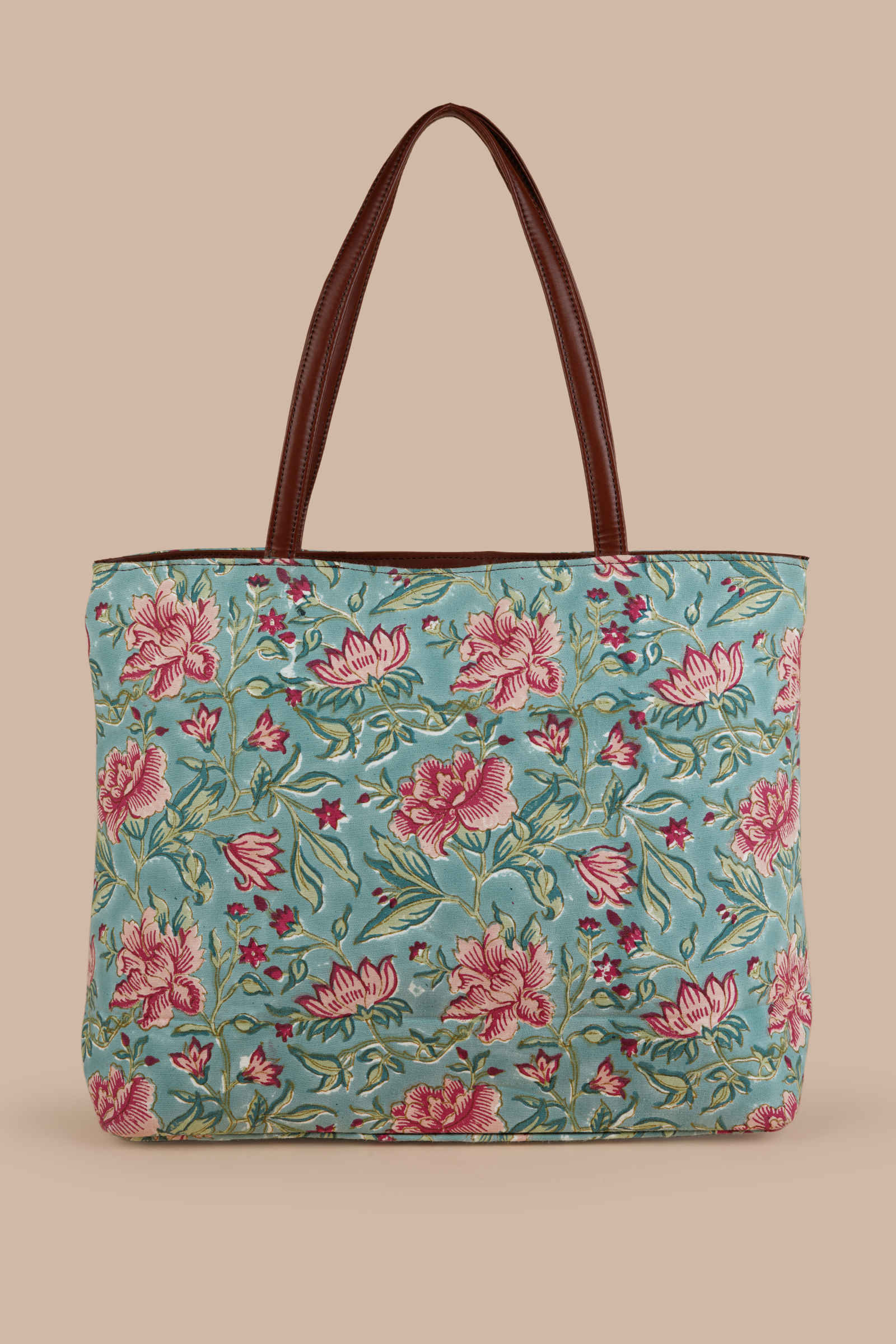 Summer Sorbet Hand Block Printed Aqua Classic Tote Bag Shahenaz